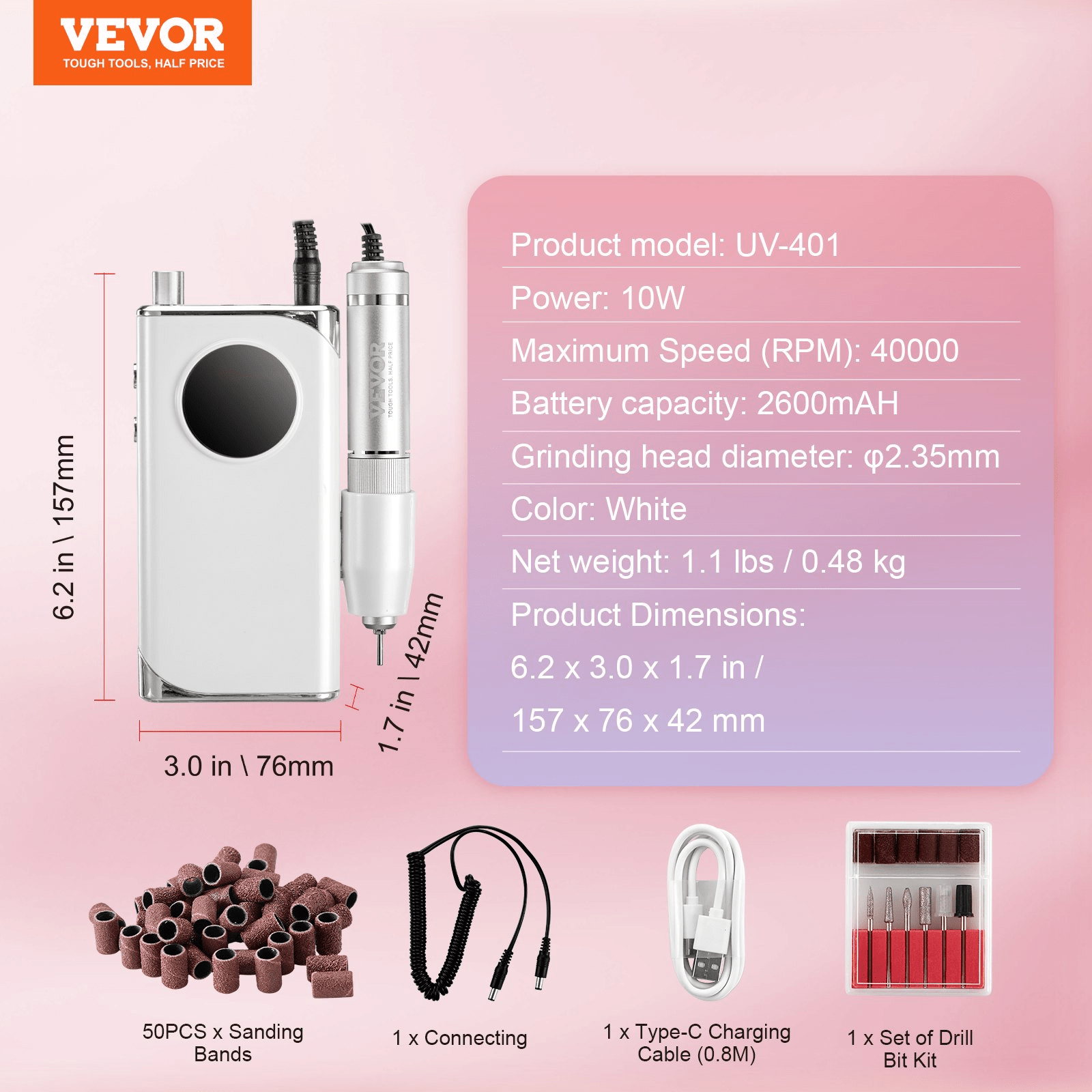 Portable Nail Drill 40000RPM | Cordless Rechargeable with LCD Display & 6 Bits - GNS Beauty & Personal Care