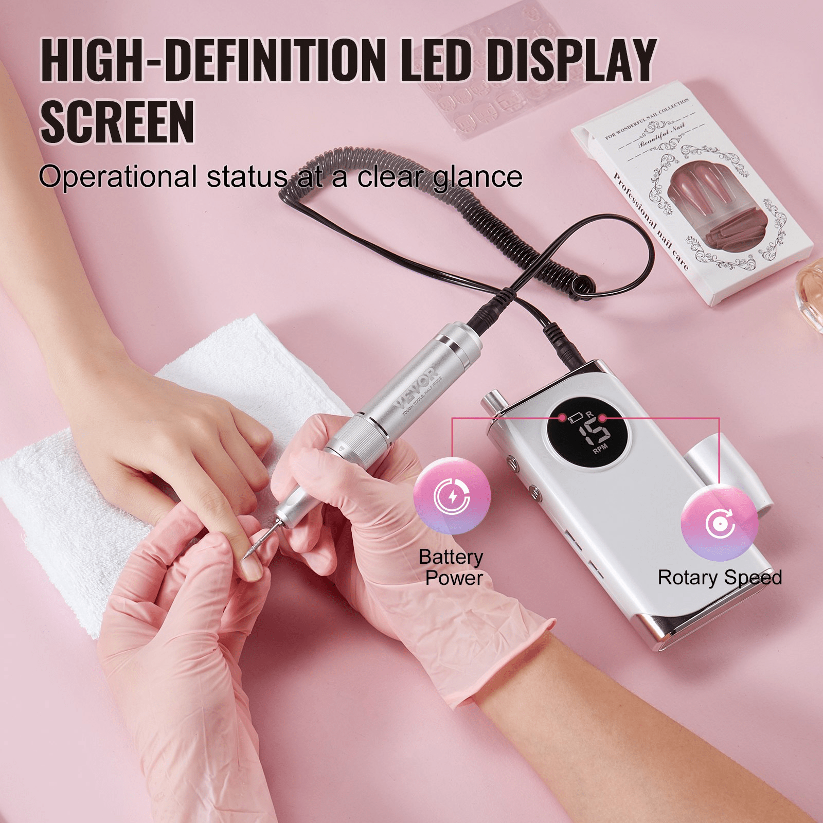 Portable Nail Drill 40000RPM | Cordless Rechargeable with LCD Display & 6 Bits - GNS Beauty & Personal Care