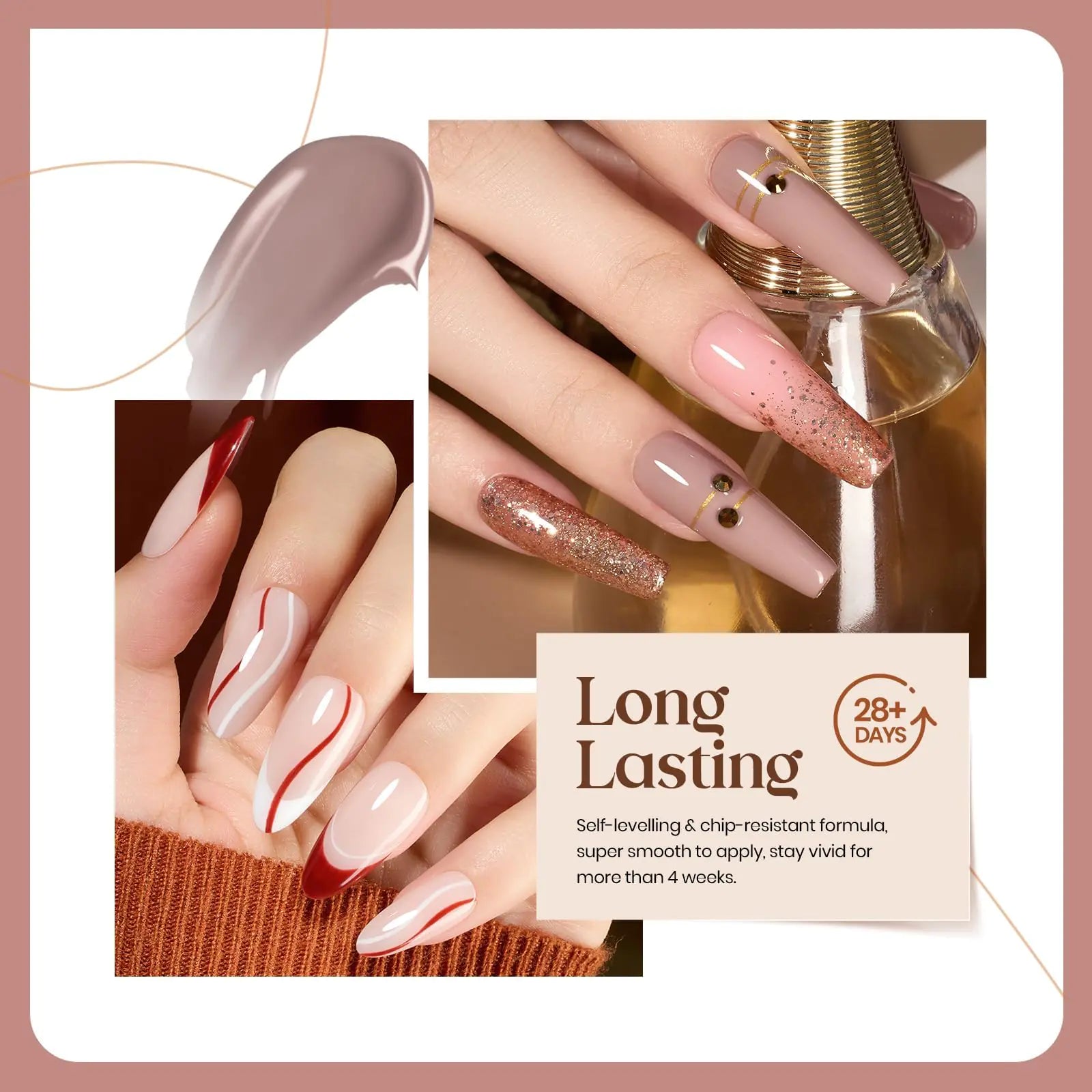 Beetles Fall Gel Nail Set - 6 Colors with Burgundy Glitter