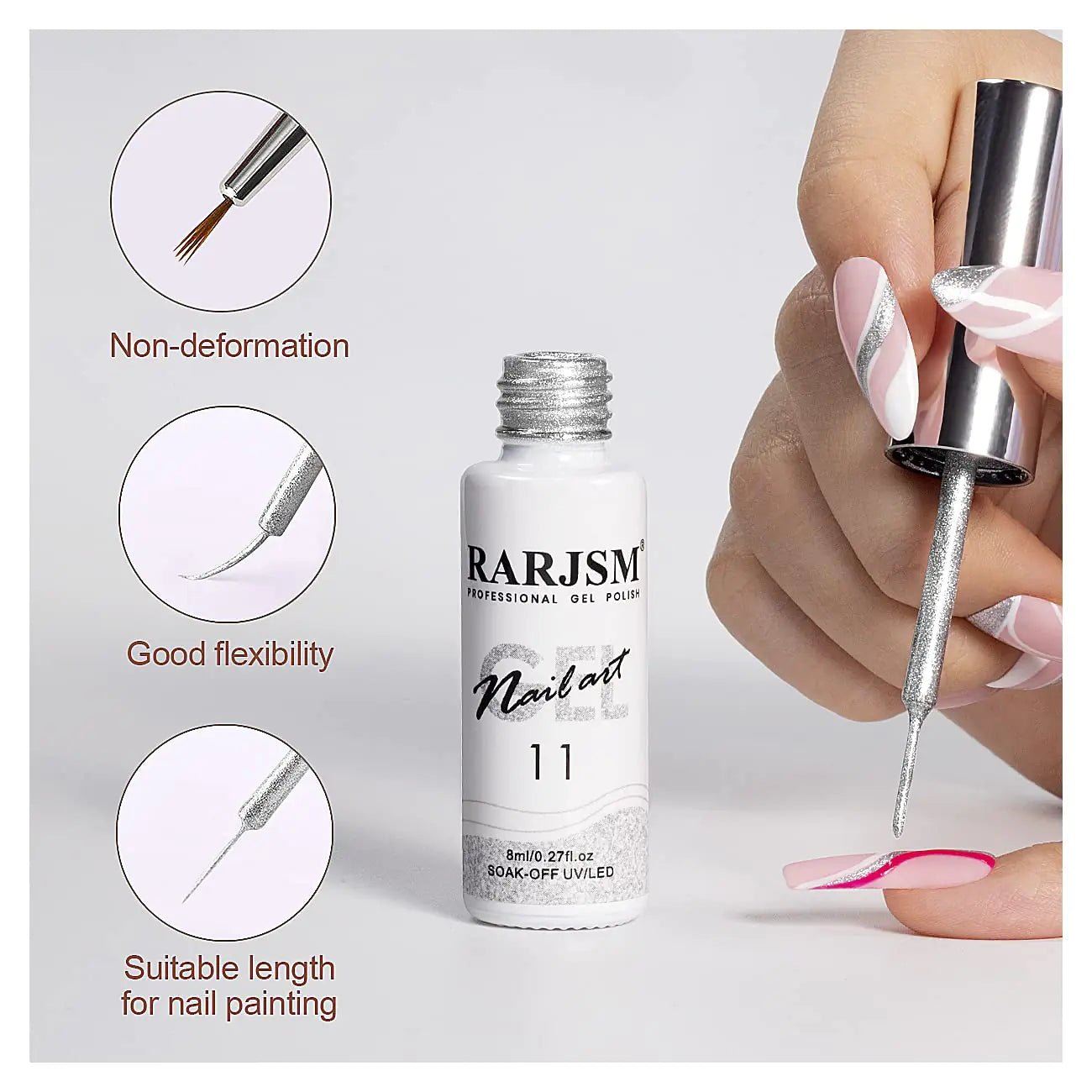 RARJSM Gel Liner Nail Art Set - Silver & Gold Glitter, Thin Brush (8ml, 2 - Pack) - GNS Beauty & Personal Care