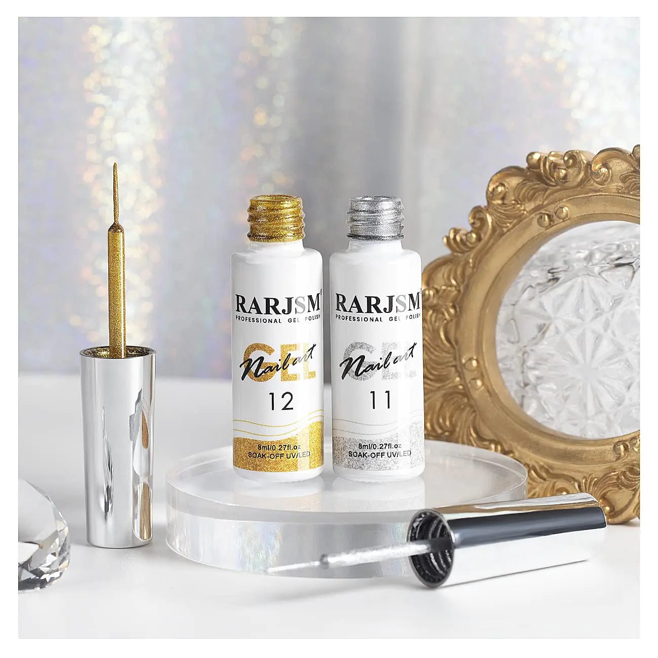 RARJSM Gel Liner Nail Art Set - Silver & Gold Glitter, Thin Brush (8ml, 2 - Pack) - GNS Beauty & Personal Care