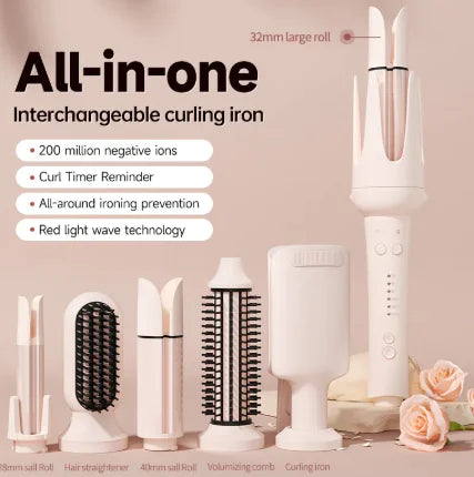 7-in-1 Automatic Hair Curler & Air Styler Set - Negative Ion Volumizer for Salon Results
