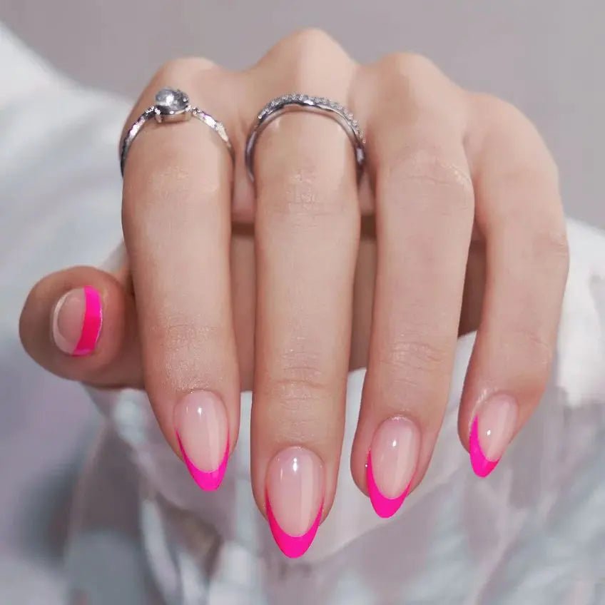 Summer Berry French Almond Nails – Soft Gel Press - On Kit for Playful Elegance - GNS Beauty & Personal Care