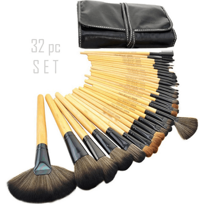 Sustainable 32 - Piece Makeup Brush Set with Vegan Storage Pouch - GNS Beauty & Personal Care