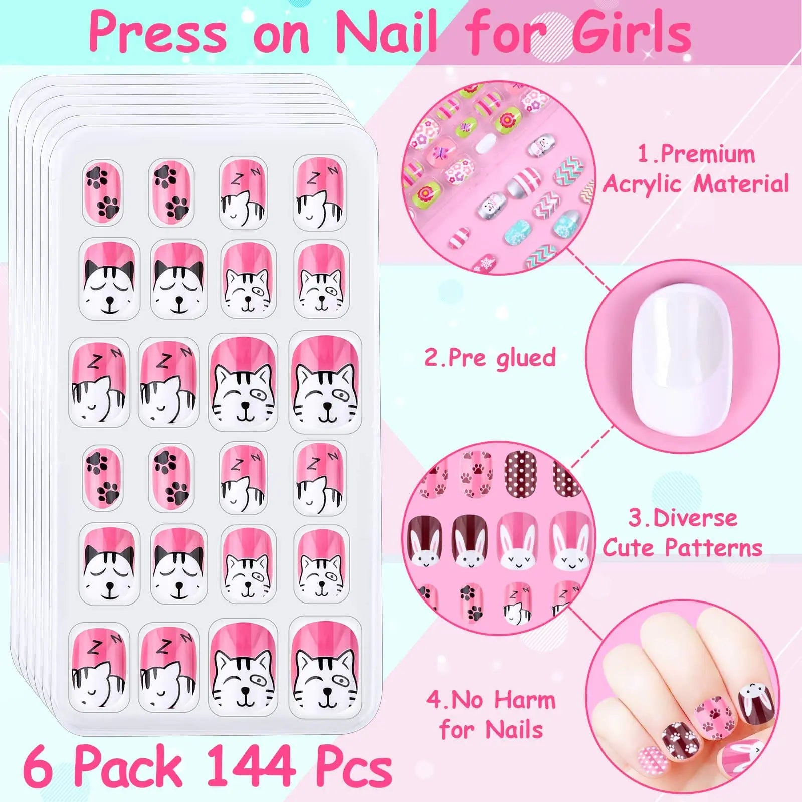 Thrilez Kids Press On Nails - 144 Pcs Colorful Gift Set - GNS Beauty & Personal Care