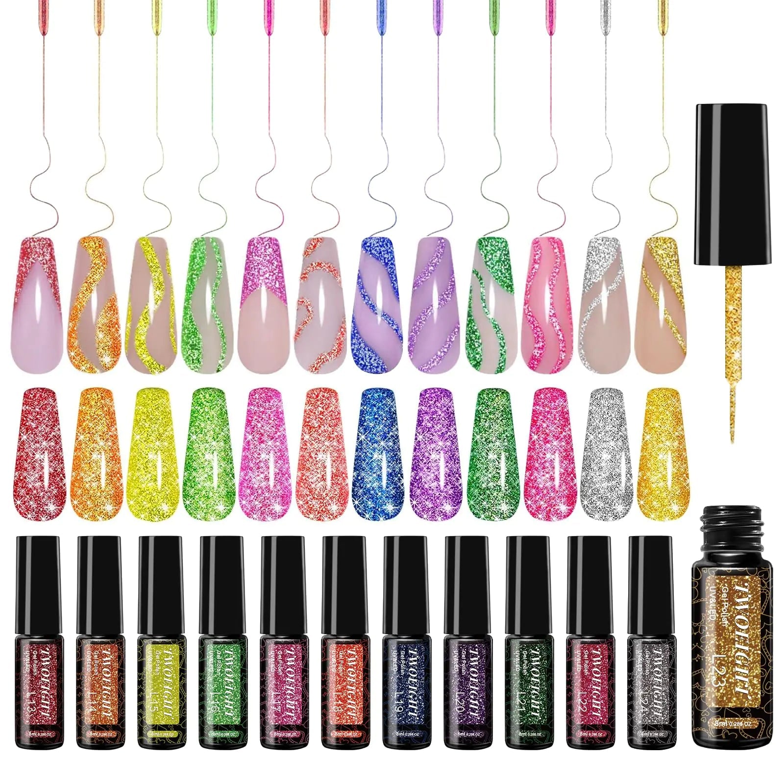 TWOEIGHT Gel Nail Polish Liner – 12 Colors for Stunning, Reflective Nail Art - GNS Beauty & Personal Care