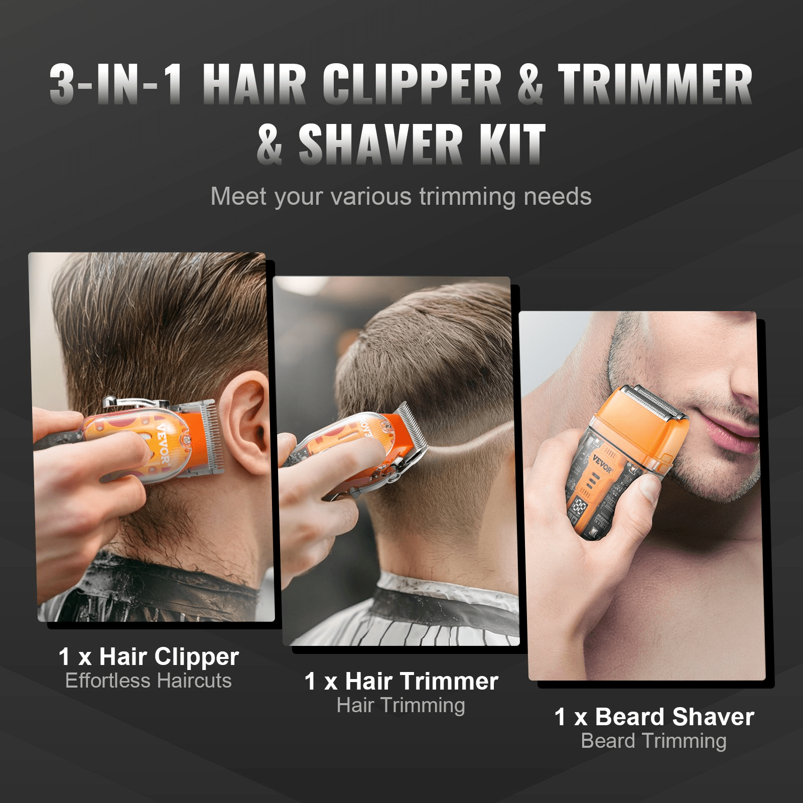 Versatile VEVOR Hair Clipper and Shaver - 3 - in - 1 USB Rechargeable Grooming Set - GNS Beauty & Personal Care