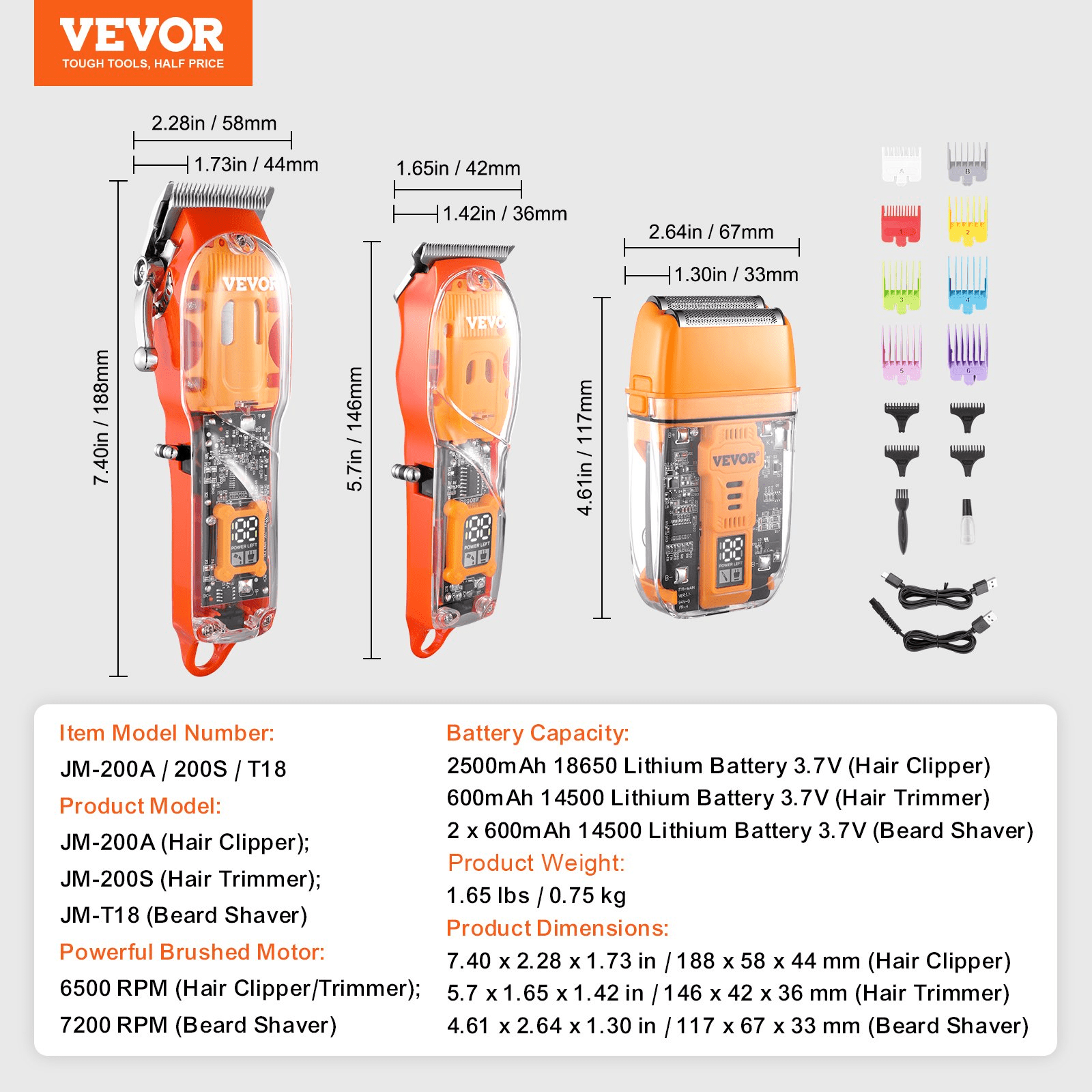 Versatile VEVOR Hair Clipper and Shaver - 3 - in - 1 USB Rechargeable Grooming Set - GNS Beauty & Personal Care