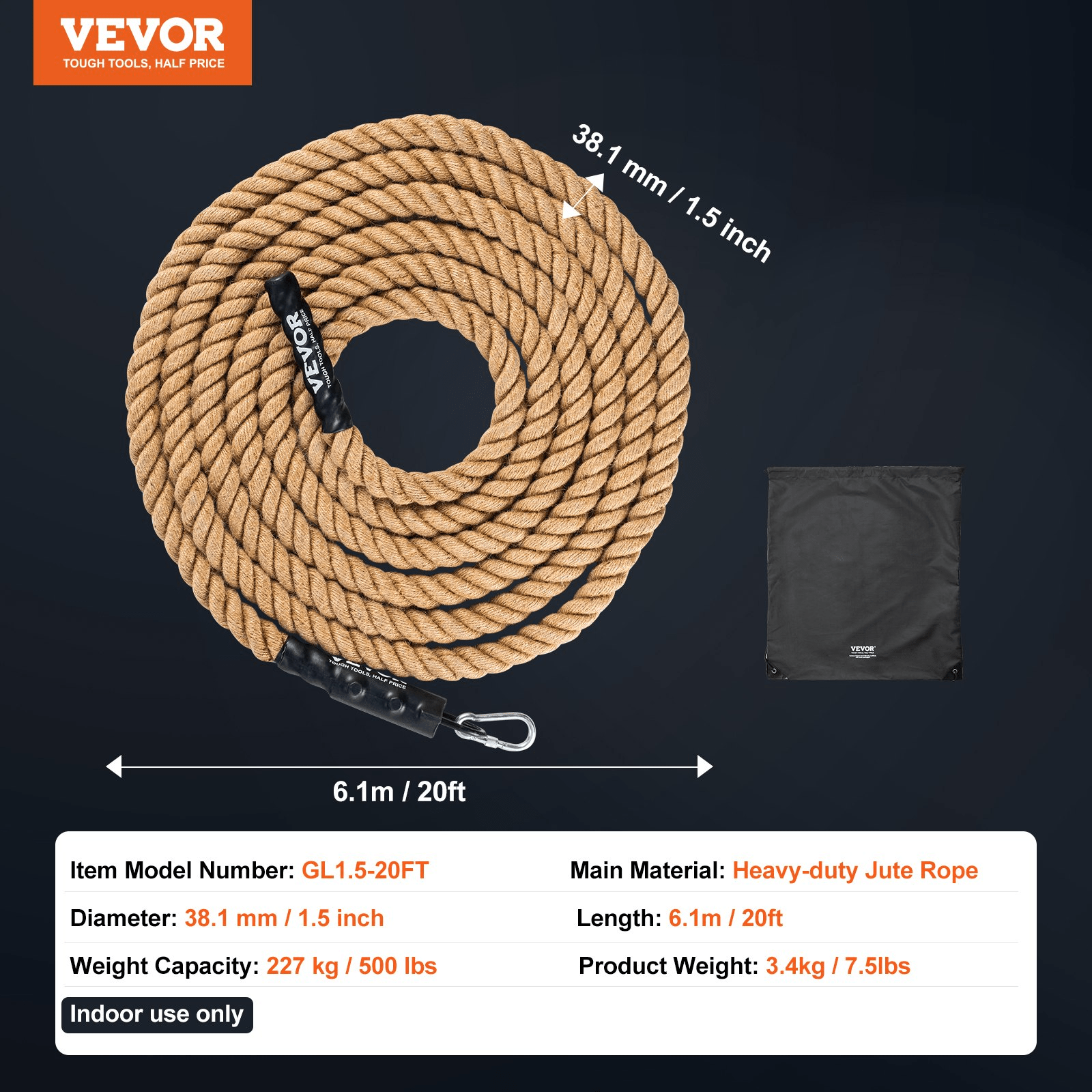 VEVOR 1.5" x 20FT Gym Climbing Rope | Fitness & Strength Training - GNS Beauty & Personal Care