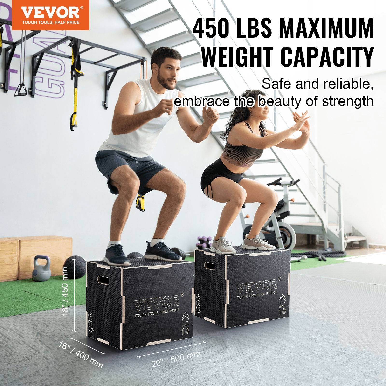 VEVOR 3 in 1 Plyometric Jump Box, 20/18/16 Inch Wooden Plyo Box, Platform & Jumping Agility Box, Anti - Slip Fitness Exercise Step Up Box for Home Gym Training, Conditioning Strength Training, Black - GNS Beauty & Personal Care