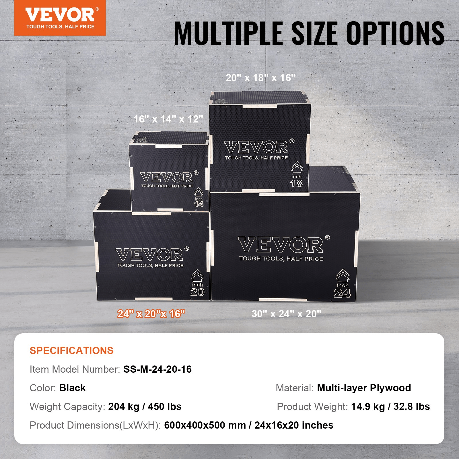 VEVOR 3 in 1 Plyometric Jump Box, 24/20/16 Inch Wooden Plyo Box, Platform & Jumping Agility Box, Anti - Slip Fitness Exercise Step Up Box for Home Gym Training, Conditioning Strength Training, Black - GNS Beauty & Personal Care
