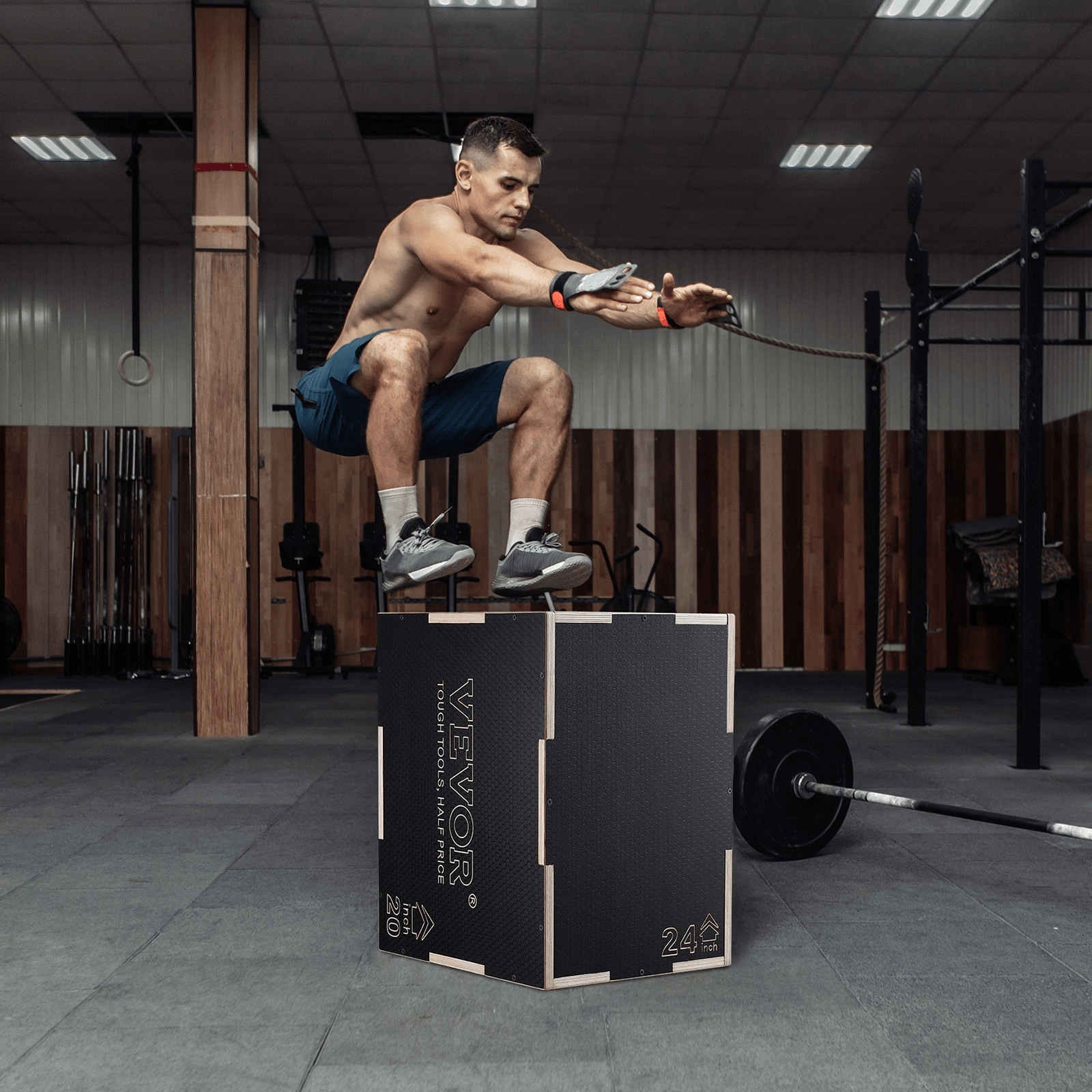 VEVOR 3 in 1 Plyometric Jump Box, 24/20/16 Inch Wooden Plyo Box, Platform & Jumping Agility Box, Anti - Slip Fitness Exercise Step Up Box for Home Gym Training, Conditioning Strength Training, Black - GNS Beauty & Personal Care