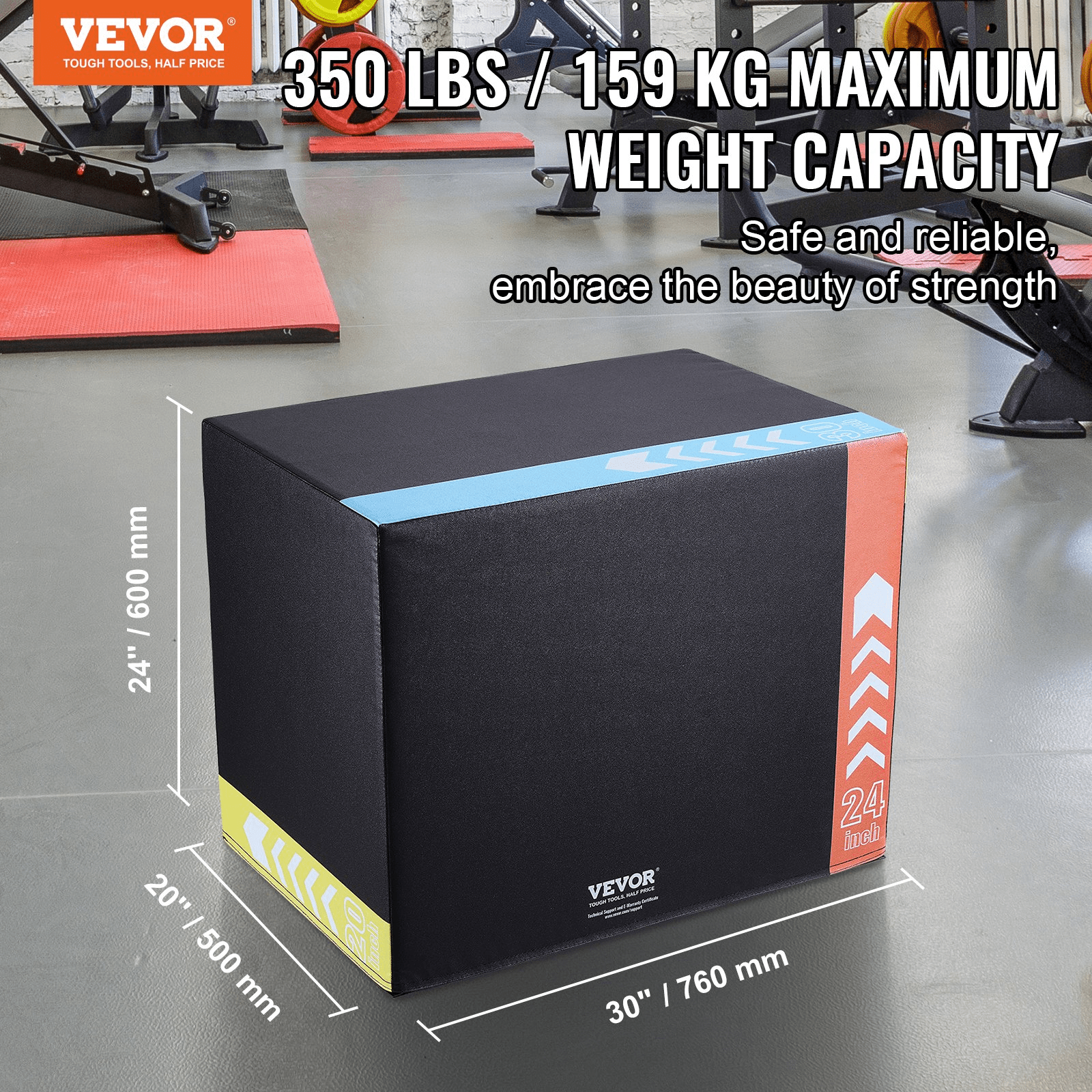VEVOR 3 in 1 Plyometric Jump Box, 30/24/20 Inch Foam Plyo Box, Platform & Jumping Agility Box, Anti - Slip Fitness Exercise Step Up Box for Home Gym Training, Conditioning Strength Training, Black - GNS Beauty & Personal Care