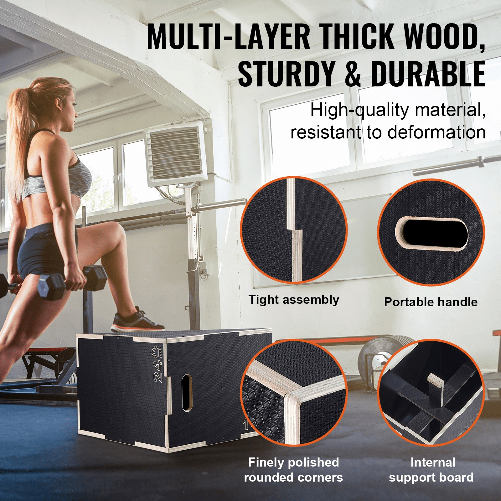 VEVOR 3 - in - 1 Wooden Plyometric Jump Box – Adjustable Training for Strength & Agility - GNS Beauty & Personal Care