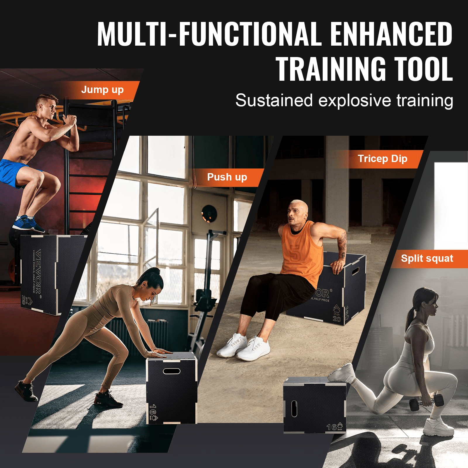 VEVOR 3 - in - 1 Wooden Plyometric Jump Box – Adjustable Training for Strength & Agility - GNS Beauty & Personal Care