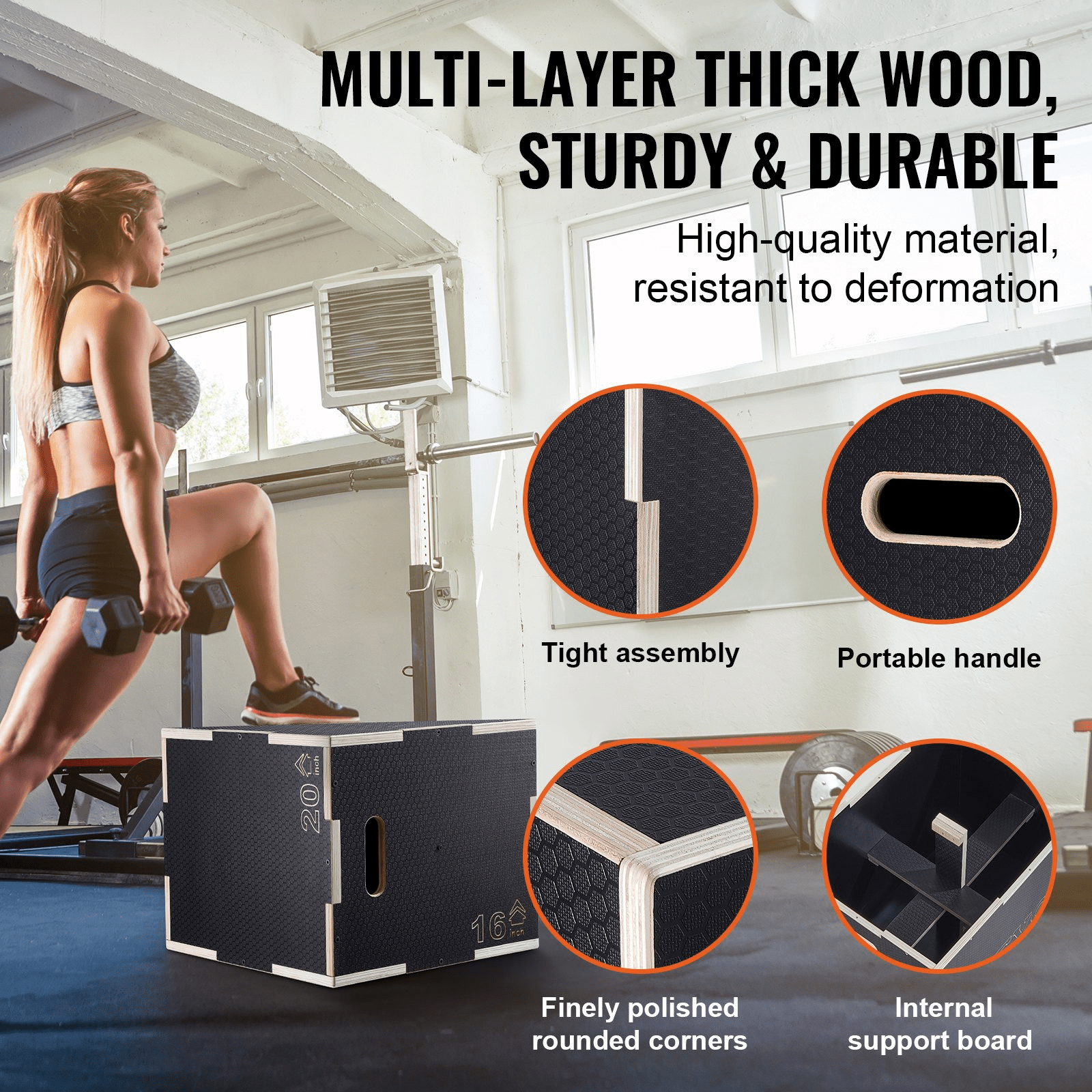VEVOR 3 - in - 1 Wooden Plyometric Jump Box – Adjustable Training Platform for Strength & Agility - GNS Beauty & Personal Care