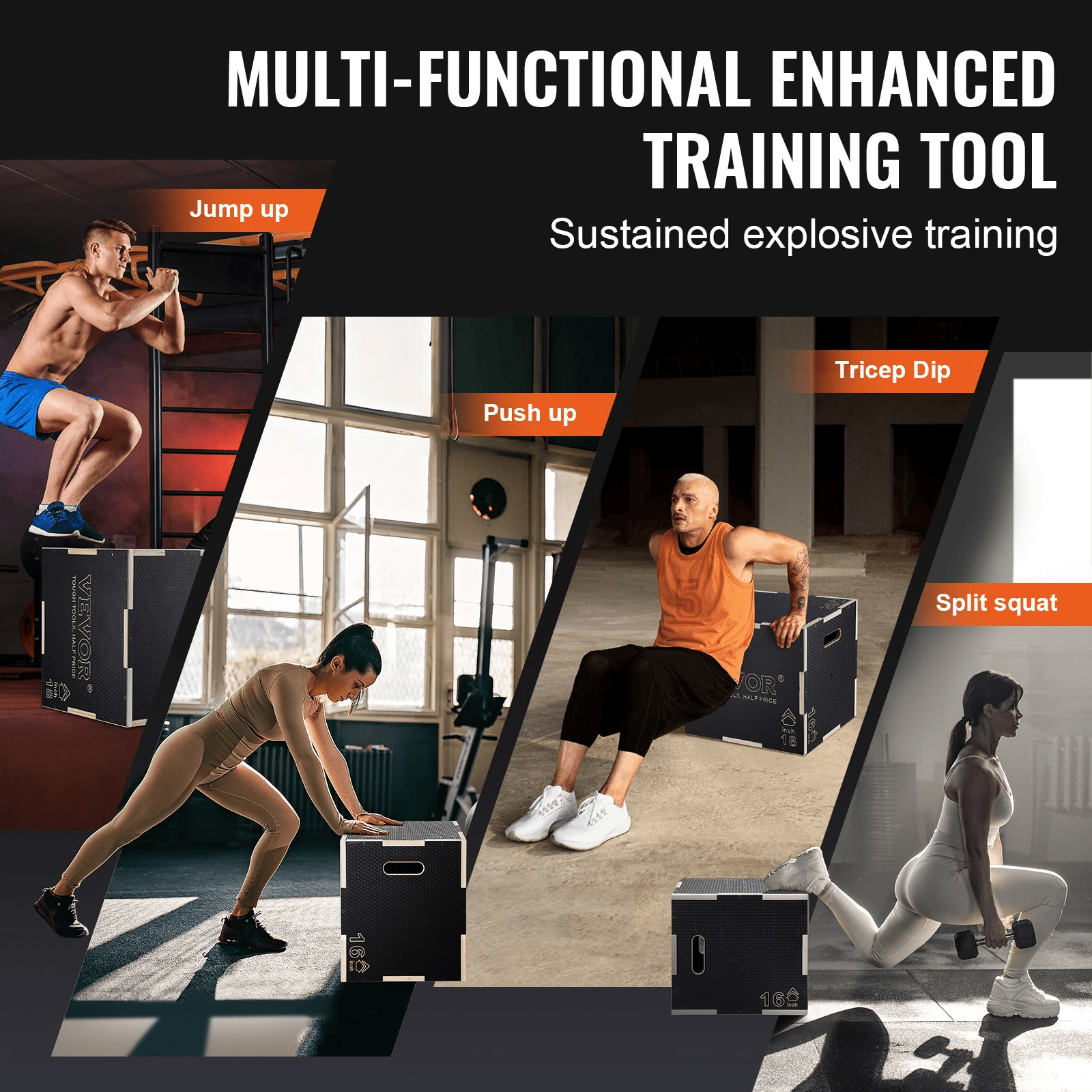 VEVOR 3 - in - 1 Wooden Plyometric Jump Box – Adjustable Training Platform for Strength & Agility - GNS Beauty & Personal Care