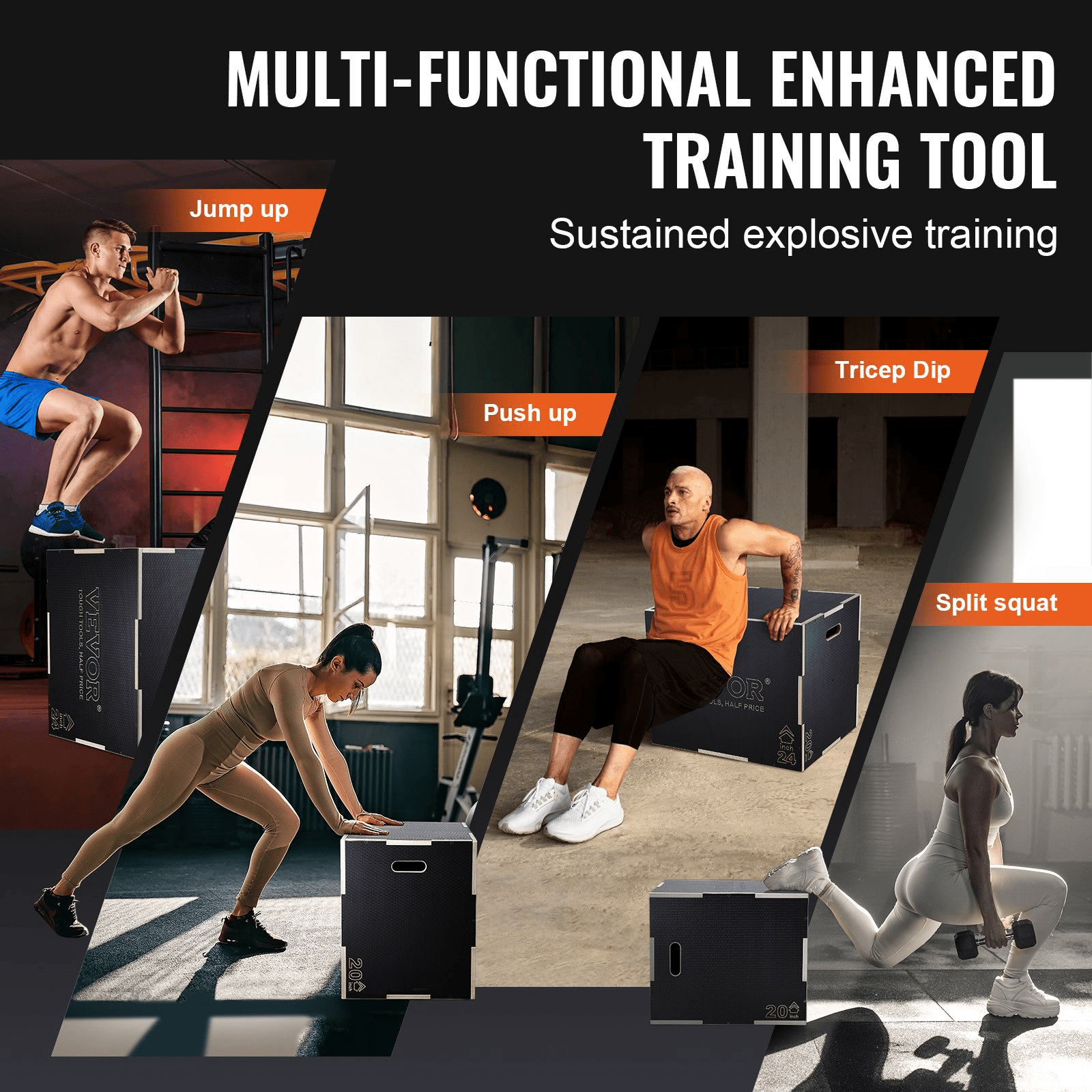 VEVOR 3 - in - 1 Wooden Plyometric Jump Box – Adjustable Training Platform for Strength & Conditioning - GNS Beauty & Personal Care