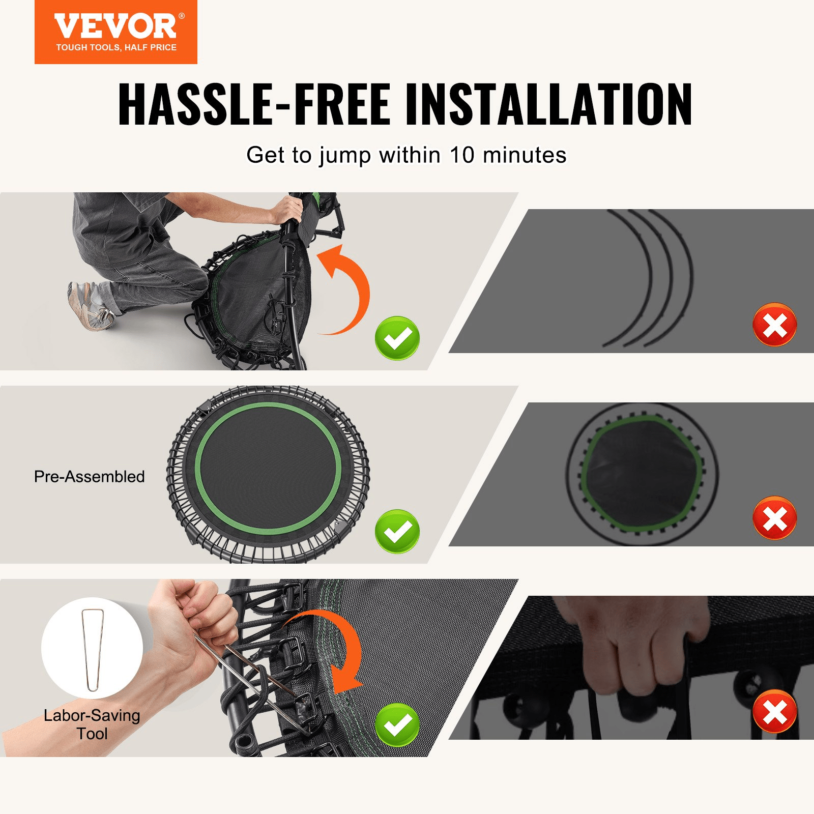 VEVOR 40" Foldable Mini Fitness Trampoline Adults Indoor Exercise Rebounder - GNS Beauty & Personal Care