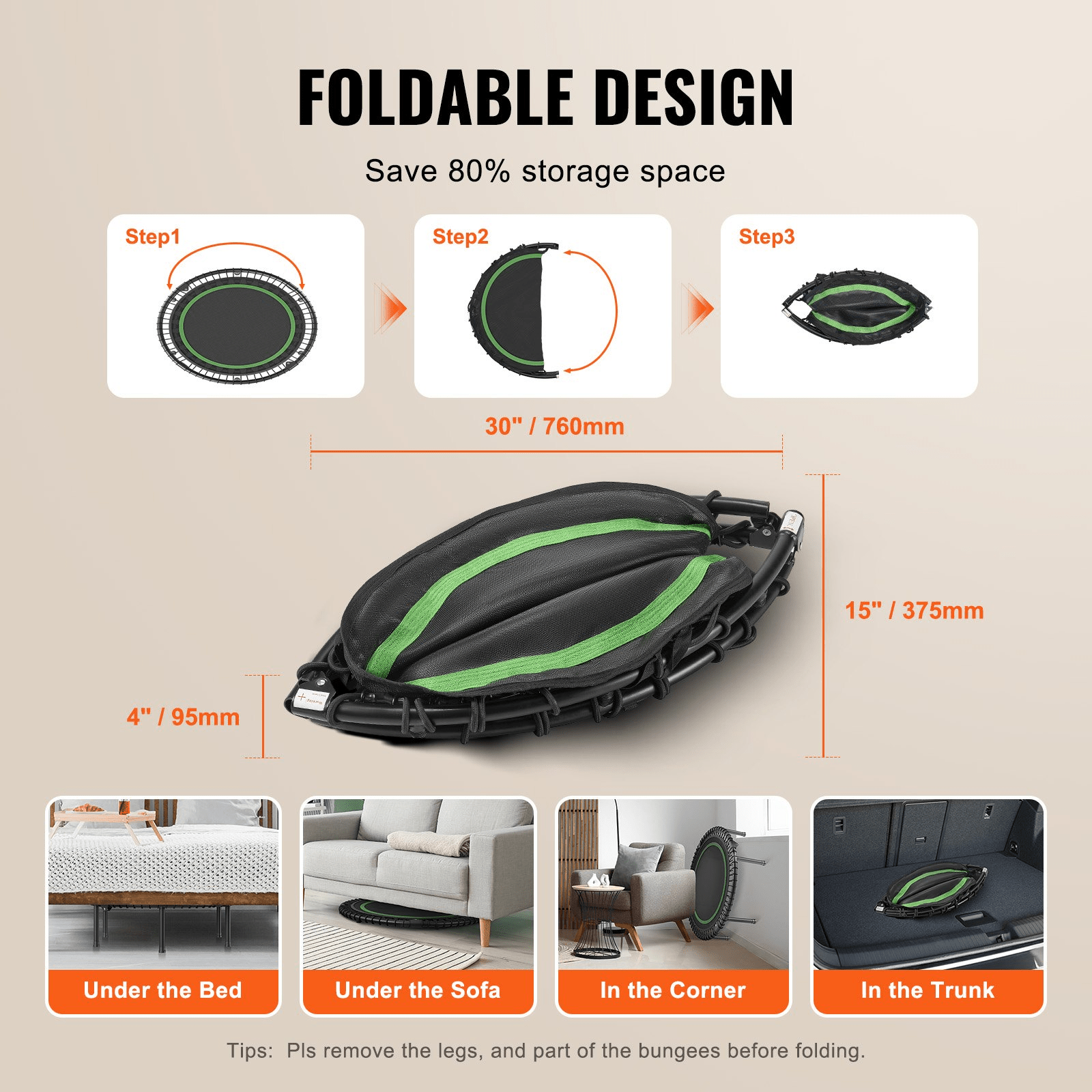 VEVOR 40" Foldable Mini Fitness Trampoline – High - Performance Rebounding for Total Fitness - GNS Beauty & Personal Care