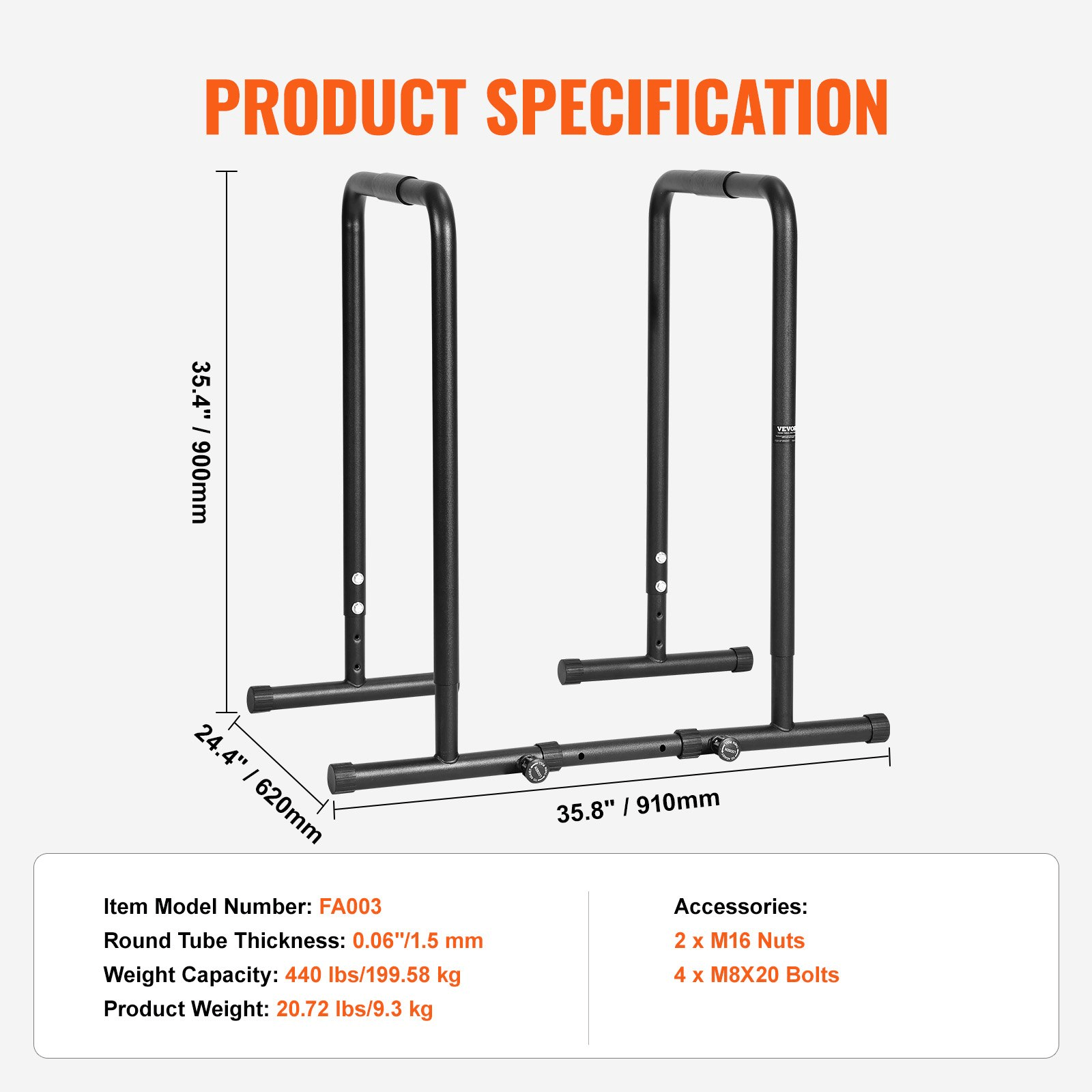 VEVOR Adjustable Dip Bar – Strength Training Station for Home & Gym Workouts - GNS Beauty & Personal Care