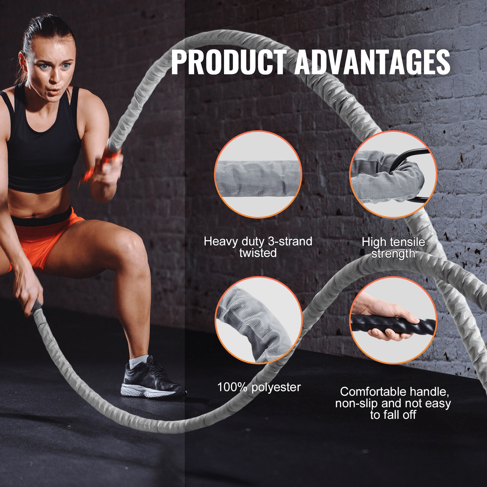 VEVOR Battle Rope 1.5" 30Ft Gym Workout Strength Training Exercise Fitness Rope - GNS Beauty & Personal Care