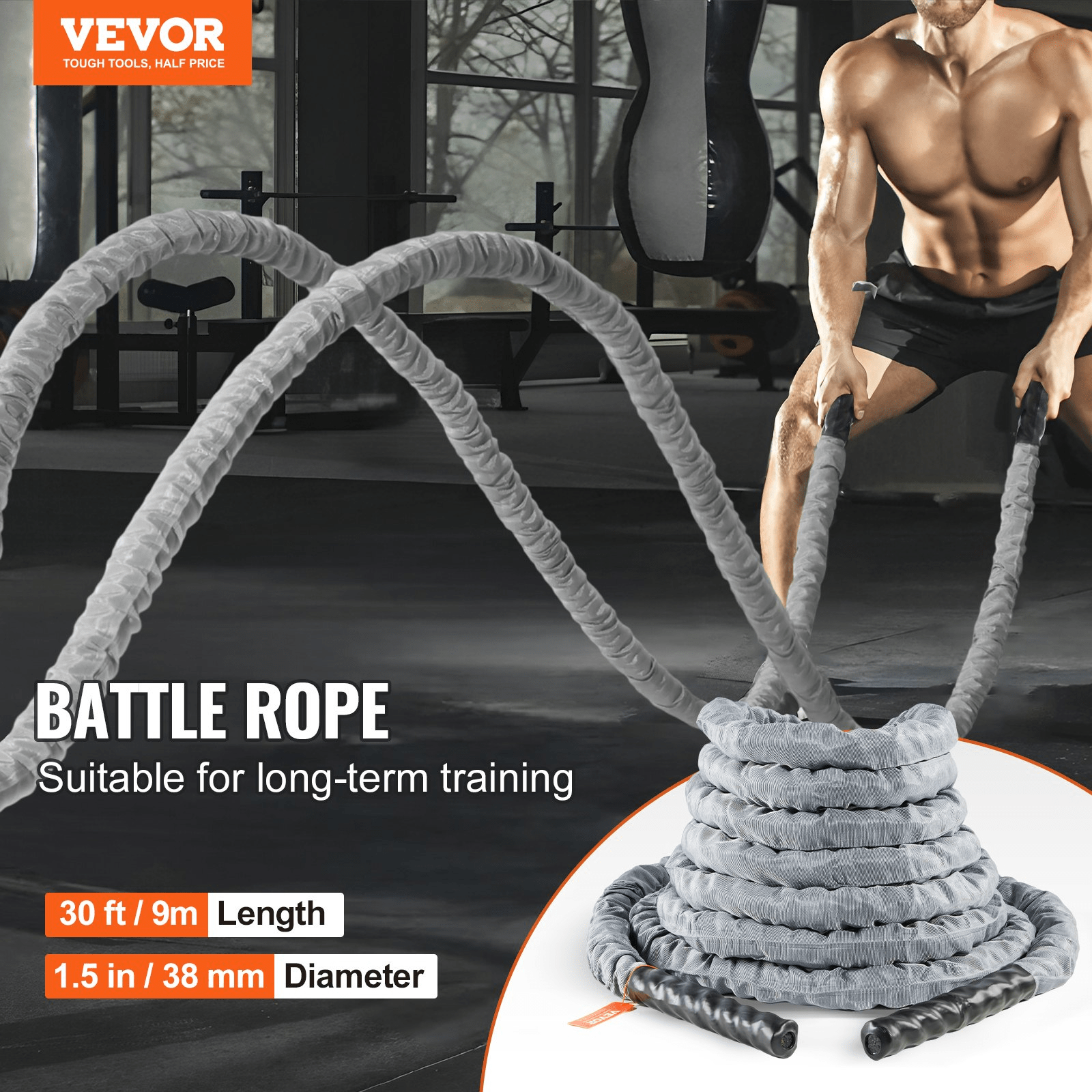 VEVOR Battle Rope 1.5" 30Ft Gym Workout Strength Training Exercise Fitness Rope - GNS Beauty & Personal Care