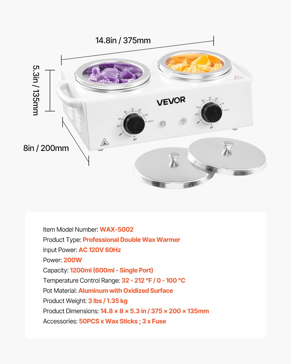 VEVOR Double Wax Warmer 1200ML Professional Dual Wax Heater Pot for Hair Removal - GNS Beauty & Personal Care