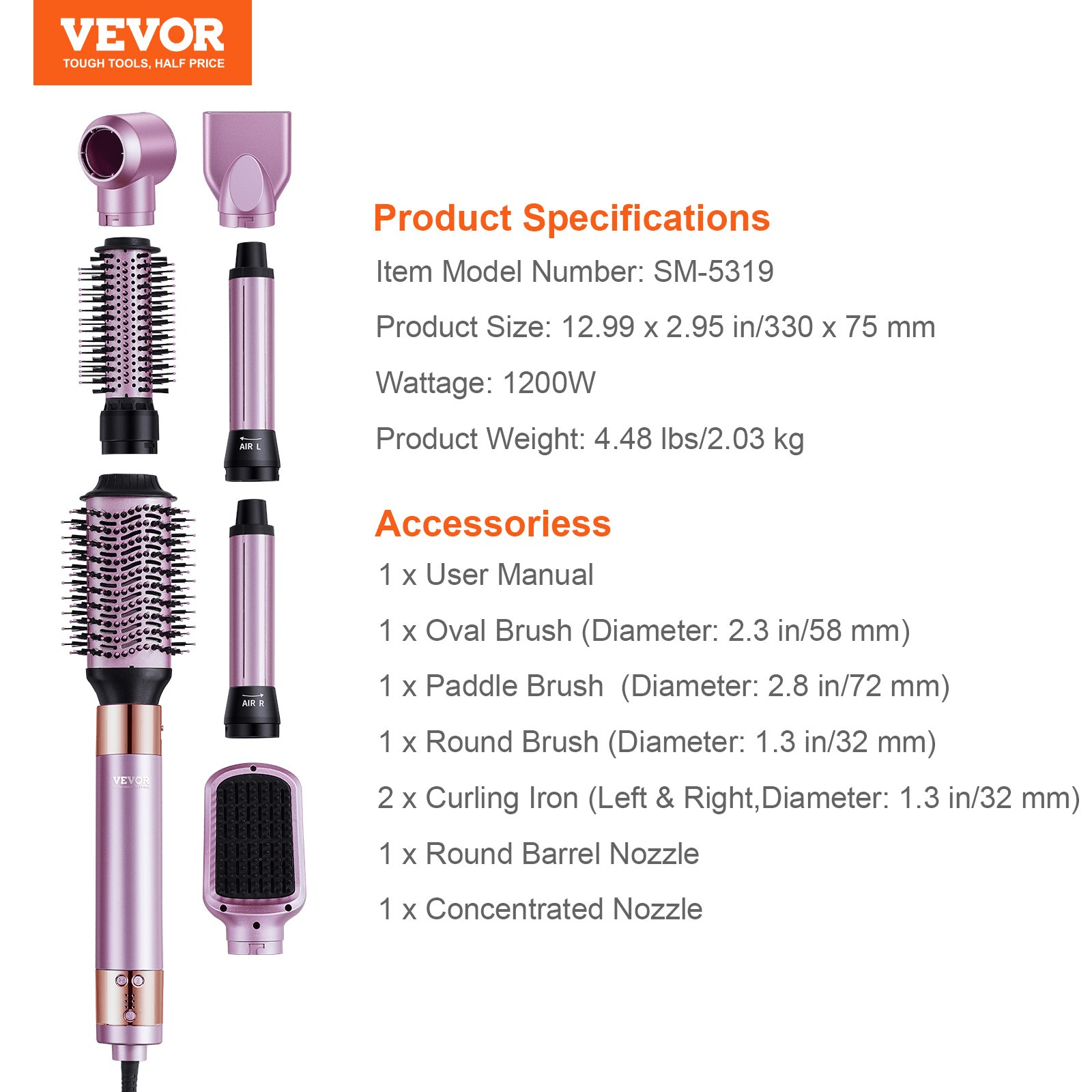 VEVOR Hair Dryer Brush – 6 - in - 1 Multi Hair Styler for Volumizing, Styling & Curling - GNS Beauty & Personal Care