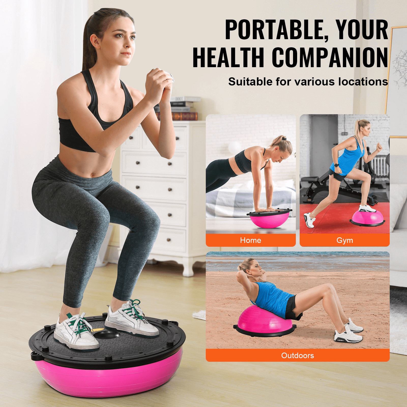 VEVOR Half Exercise Ball Trainer - 23" Balance Ball with Resistance Bands (Pink) - GNS Beauty & Personal Care