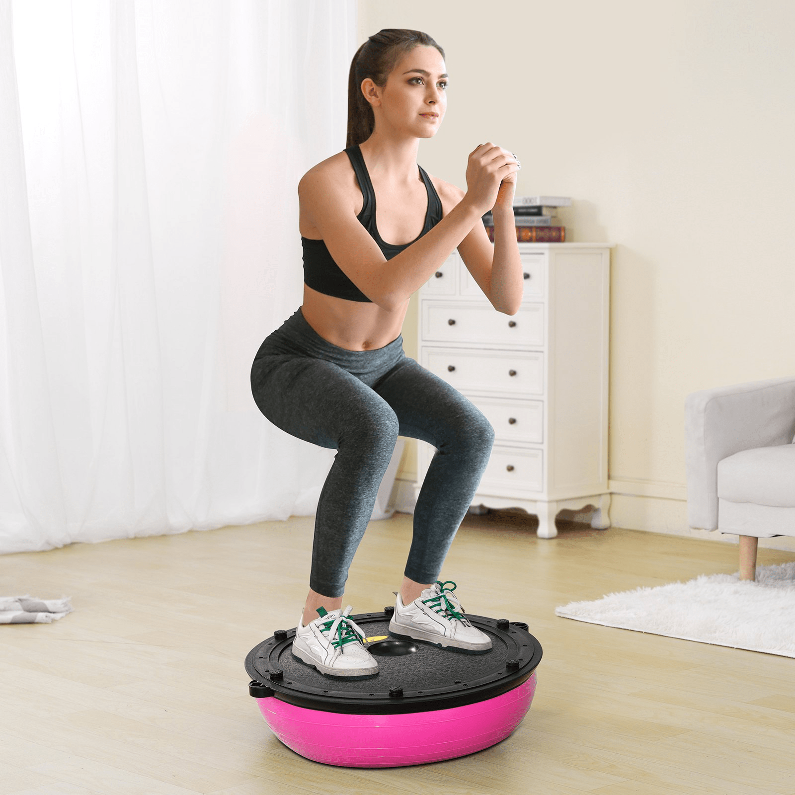 VEVOR Half Exercise Ball Trainer - 23" Balance Ball with Resistance Bands (Pink) - GNS Beauty & Personal Care