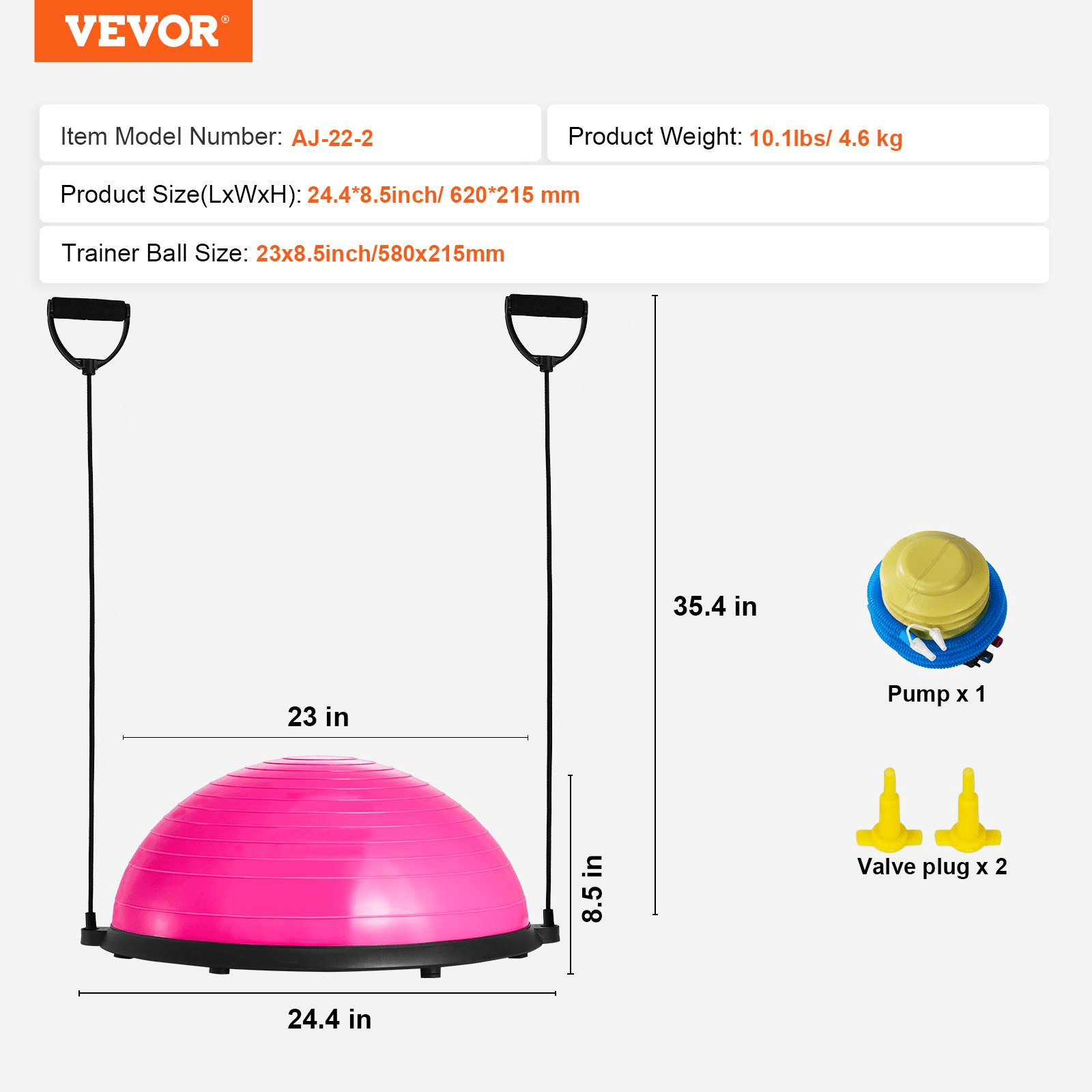 VEVOR Half Exercise Ball Trainer - 23" Balance Ball with Resistance Bands (Pink) - GNS Beauty & Personal Care