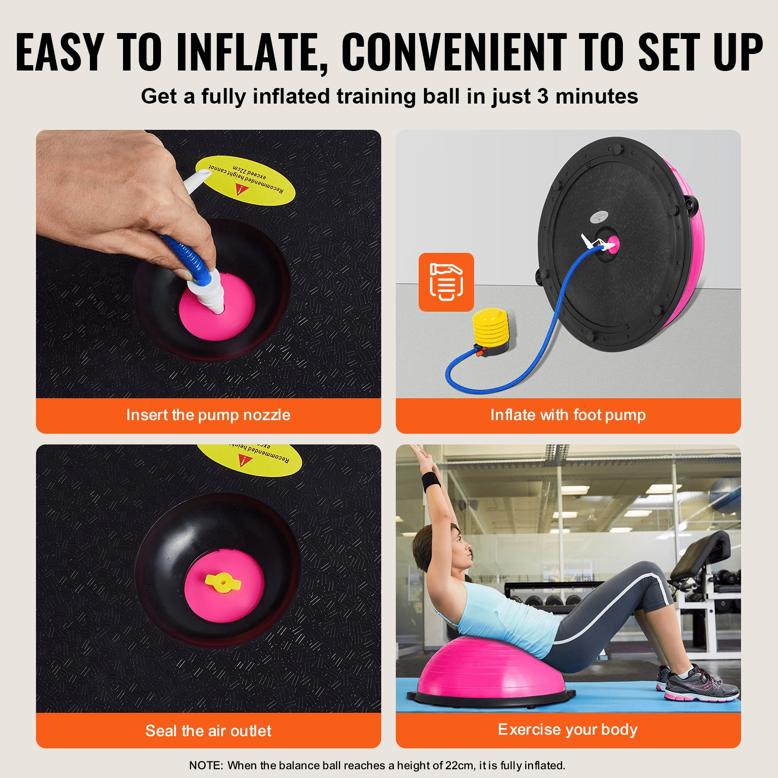 VEVOR Half Exercise Ball Trainer - 23" Balance Ball with Resistance Bands (Pink) - GNS Beauty & Personal Care