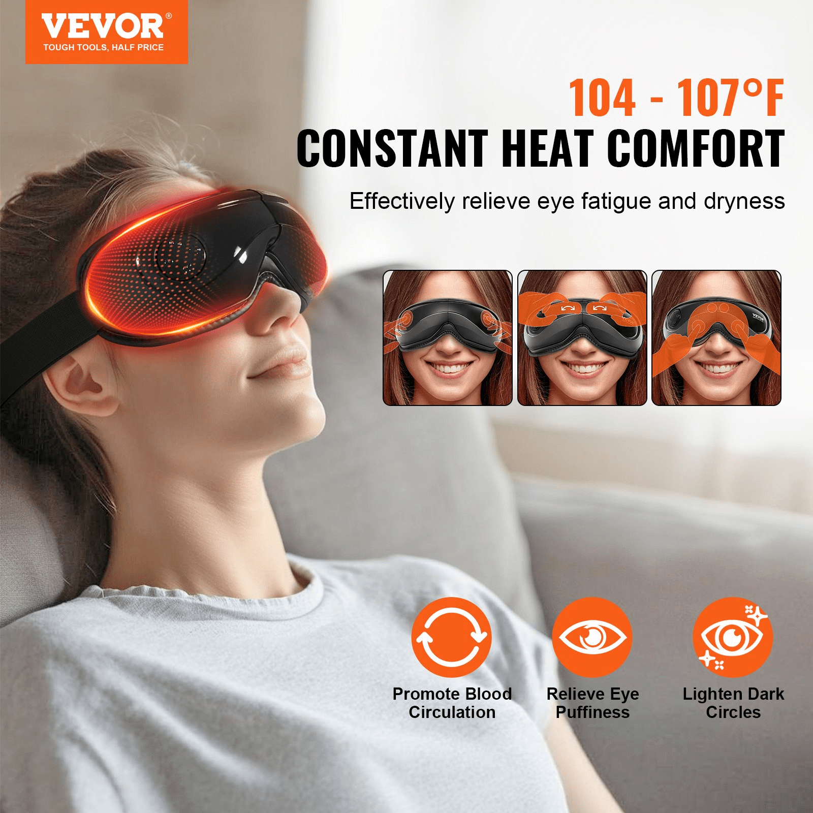 VEVOR Heated Eye Massager Eye Care Device 5 Modes Bluetooth Music 180° Foldable - GNS Beauty & Personal Care