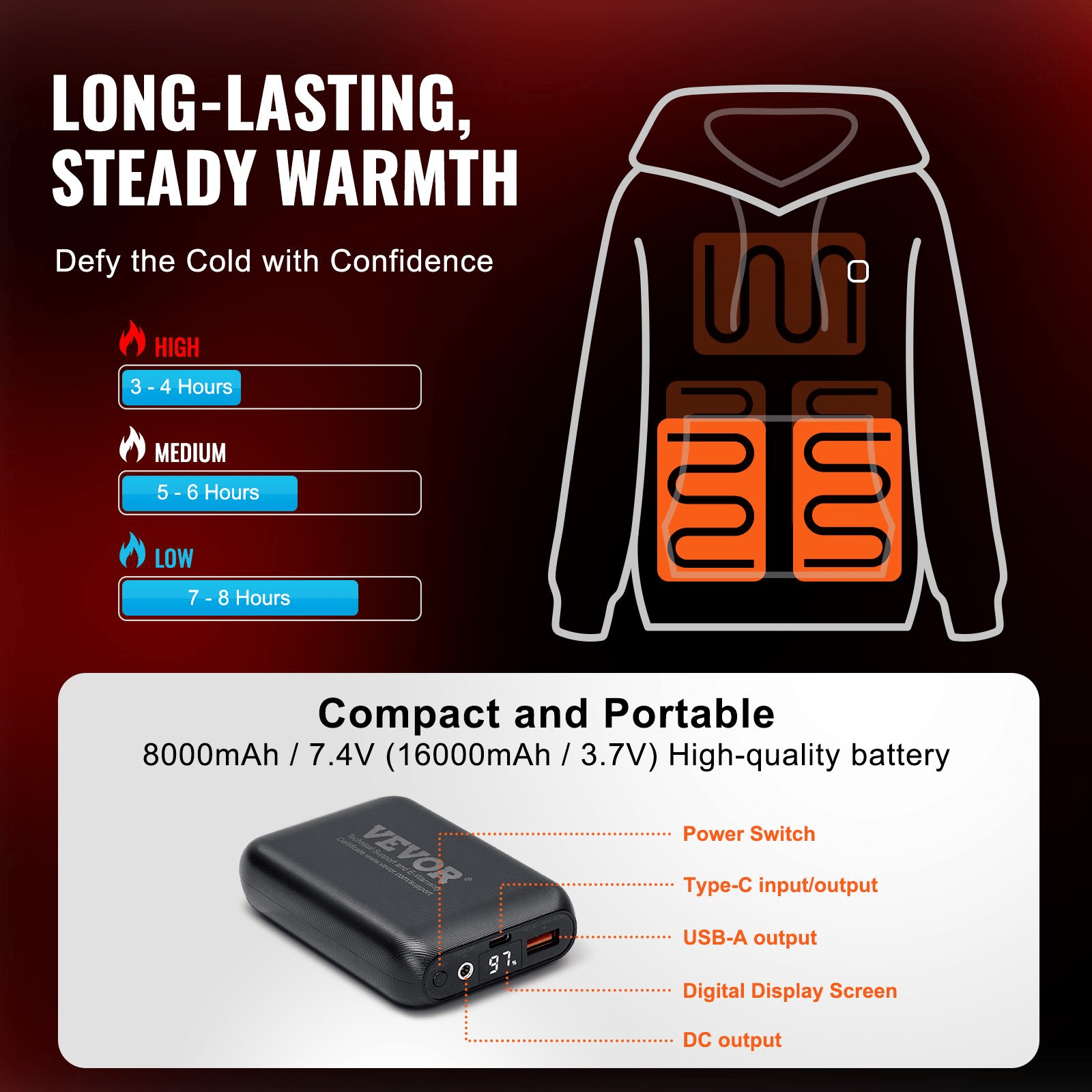 VEVOR Heated Hoodie with Battery - Unisex, Black (Medium) - GNS Beauty & Personal Care