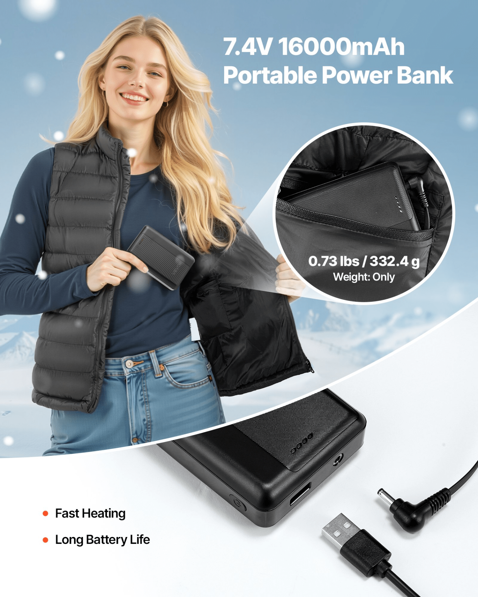 VEVOR Heated Vest, Women Electric Heating Vest with 16000 mAh Battery Pack, 8 Heating Zones Lightweight Rechargeable Winter - Vest with 3 Levels, for Outdoor Hiking Camping Fishing Skiing, Size M - GNS Beauty & Personal Care