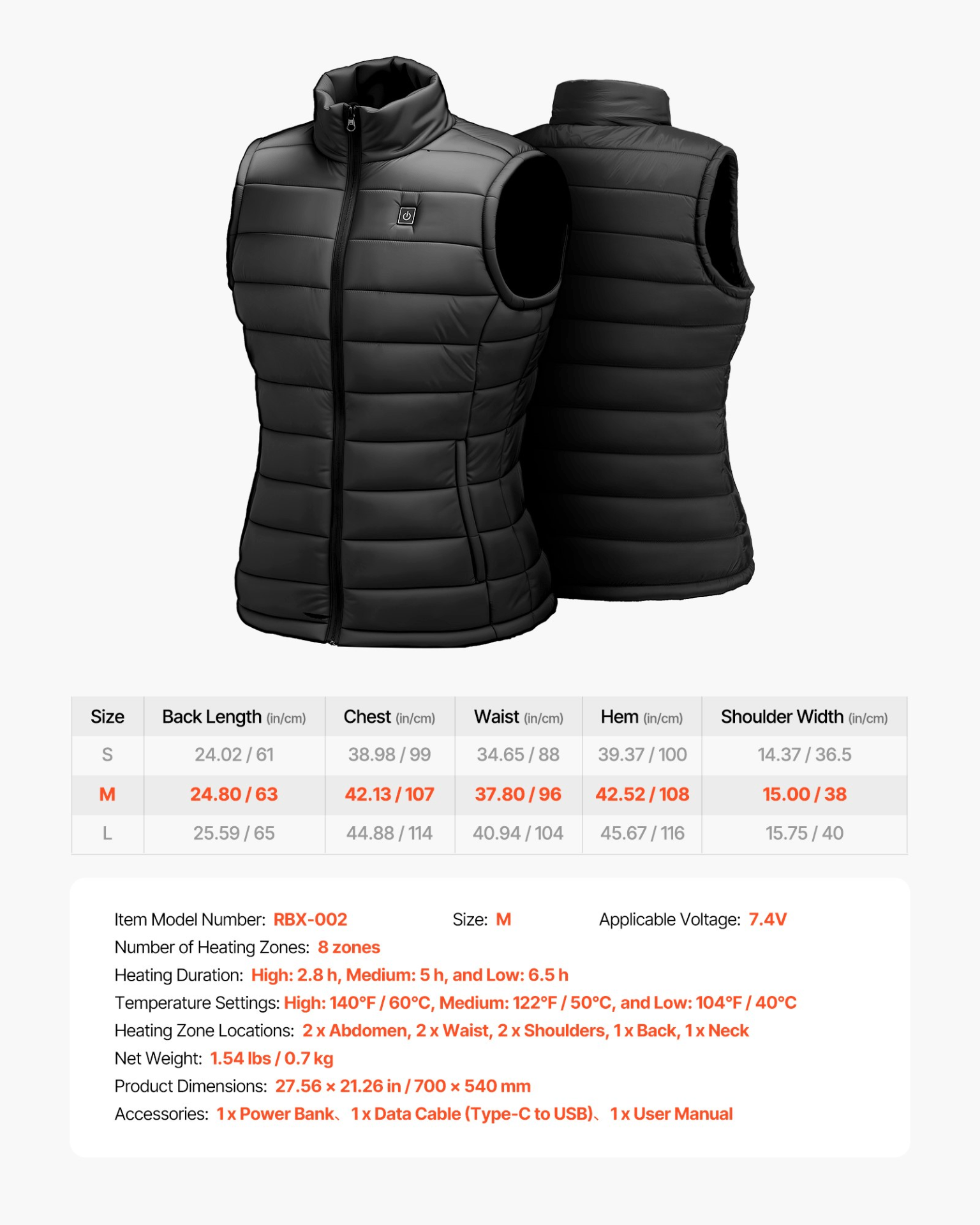 VEVOR Heated Vest, Women Electric Heating Vest with 16000 mAh Battery Pack, 8 Heating Zones Lightweight Rechargeable Winter - Vest with 3 Levels, for Outdoor Hiking Camping Fishing Skiing, Size M - GNS Beauty & Personal Care