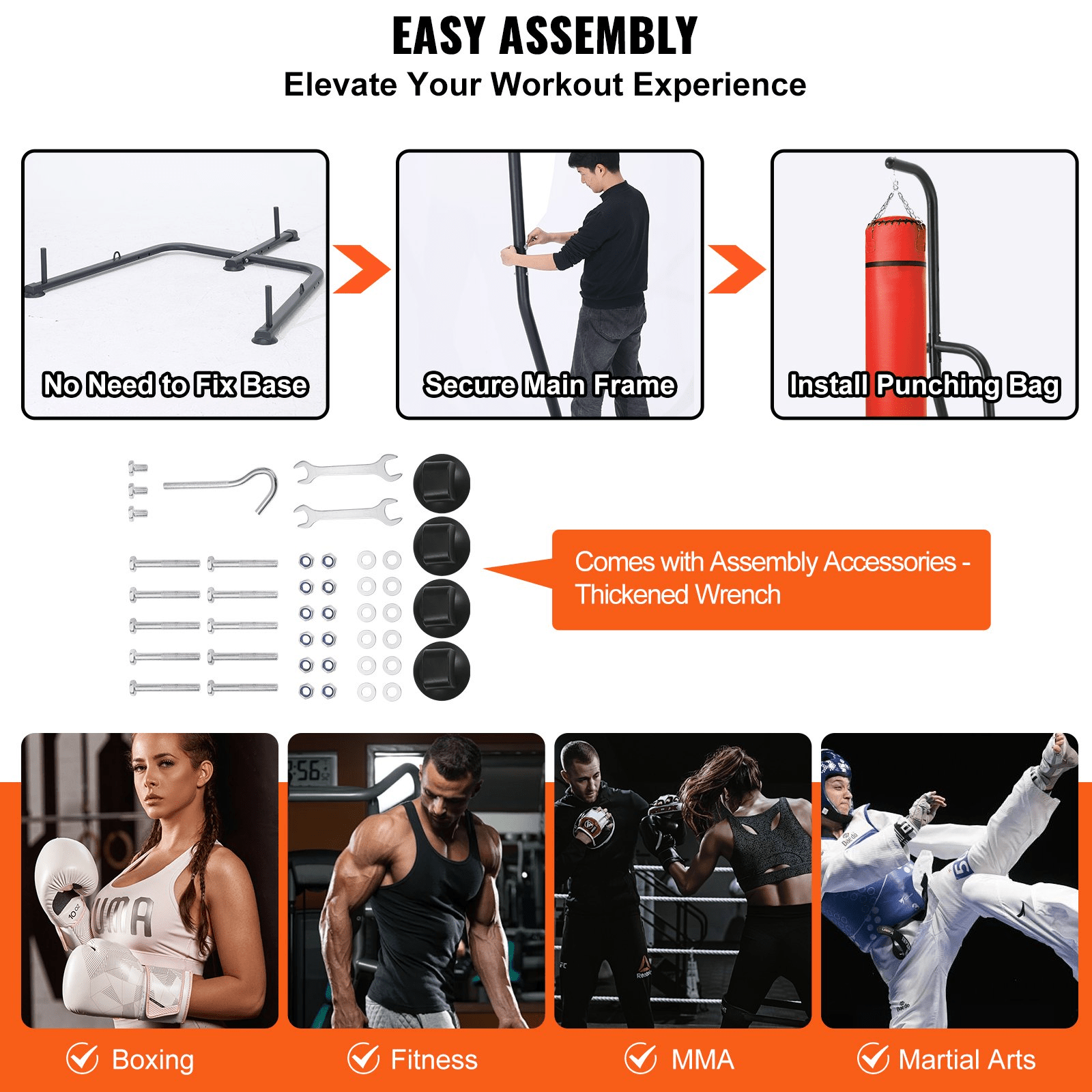 VEVOR Heavy Duty Punching Bag Stand with 400 lb Capacity, Steel Construction for Boxing & Training, Freestanding with Weighted Base, Home Gym Equipment - GNS Beauty & Personal Care