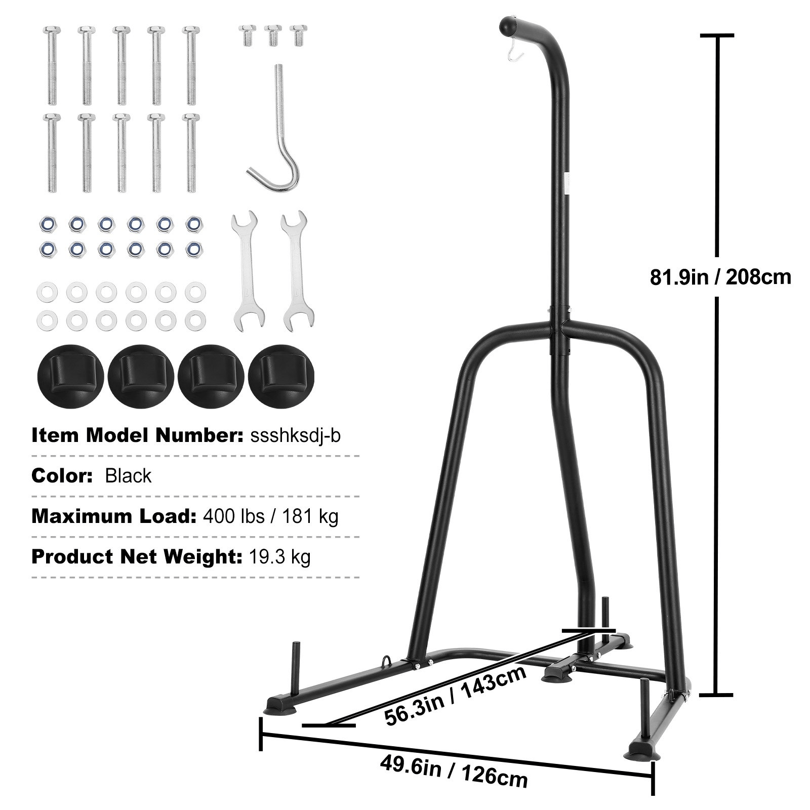 VEVOR Heavy Duty Punching Bag Stand with 400 lb Capacity, Steel Construction for Boxing & Training, Freestanding with Weighted Base, Home Gym Equipment - GNS Beauty & Personal Care