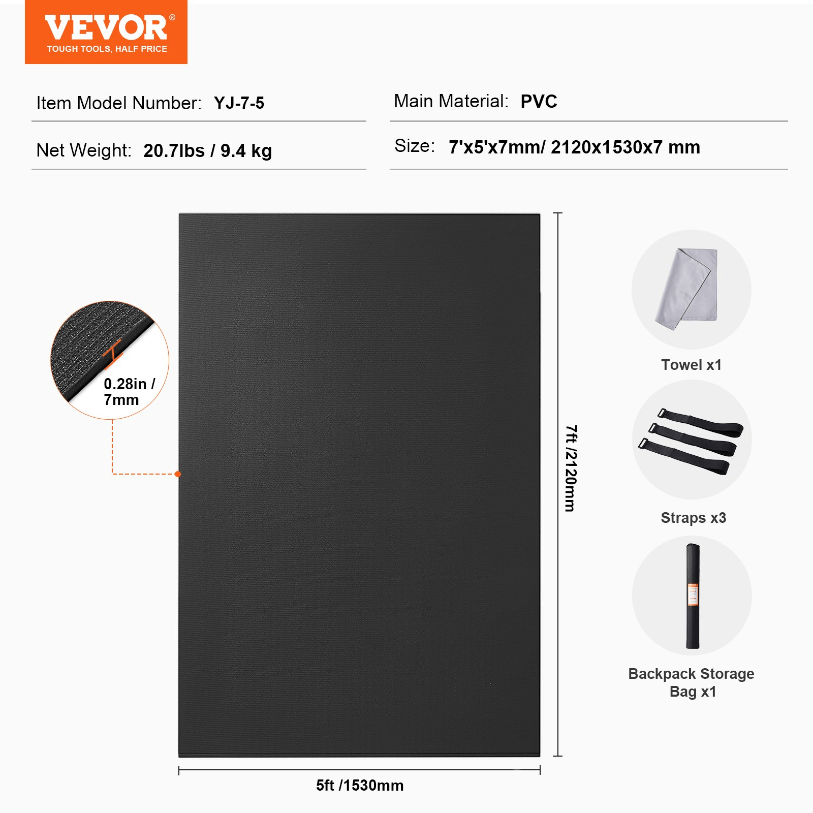 VEVOR Large Exercise Mat - 7x5ft Non - Slip Yoga & Floor Workout Mat - GNS Beauty & Personal Care
