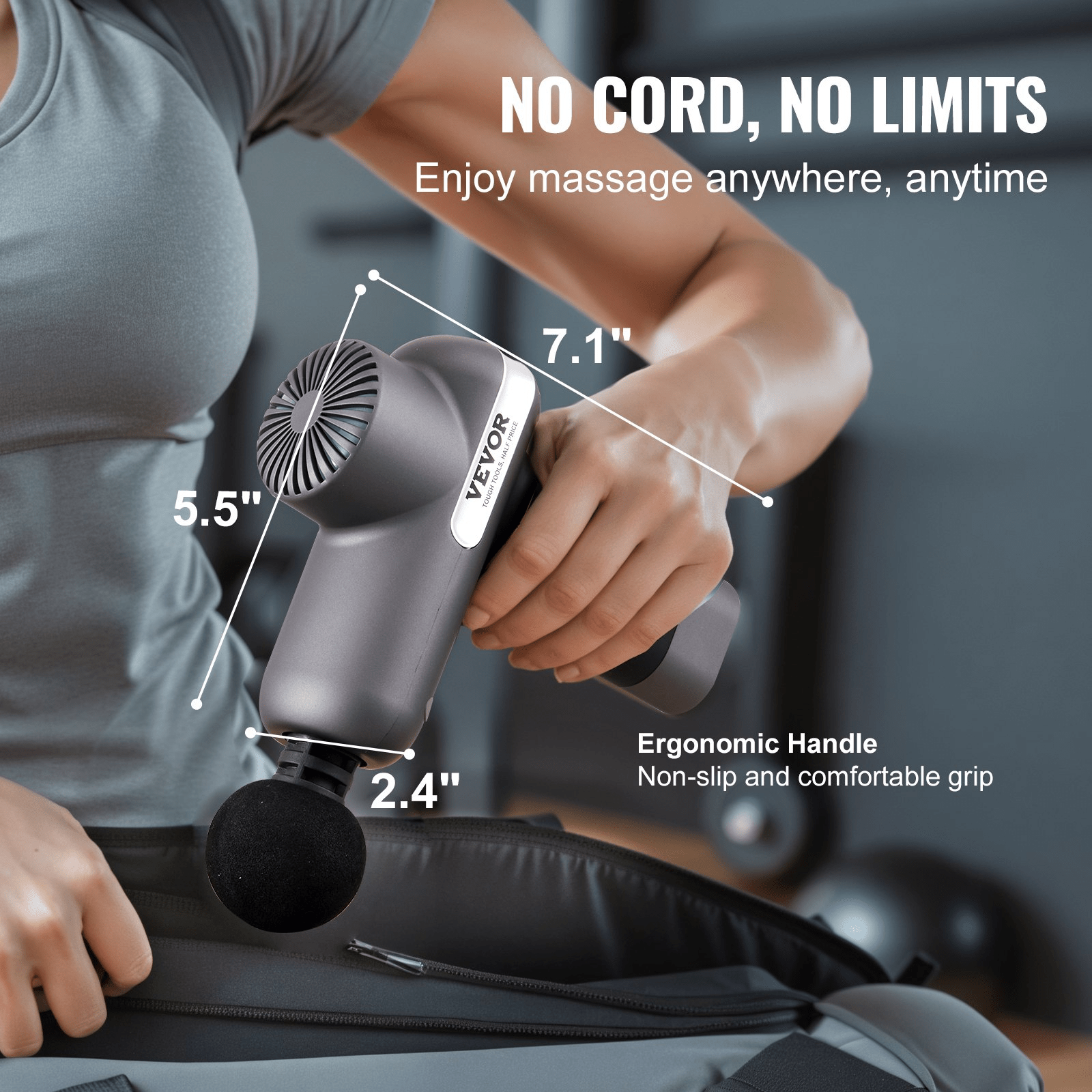 VEVOR Massage Gun Deep Tissue, Percussion Muscle Massager for Athletes - with 5 Speed Levels & 6 Massage Heads, 7.4V 2500mAh Batteries, Handheld Electric Massage Gun for Pain Relief, Muscle Relaxation - GNS Beauty & Personal Care