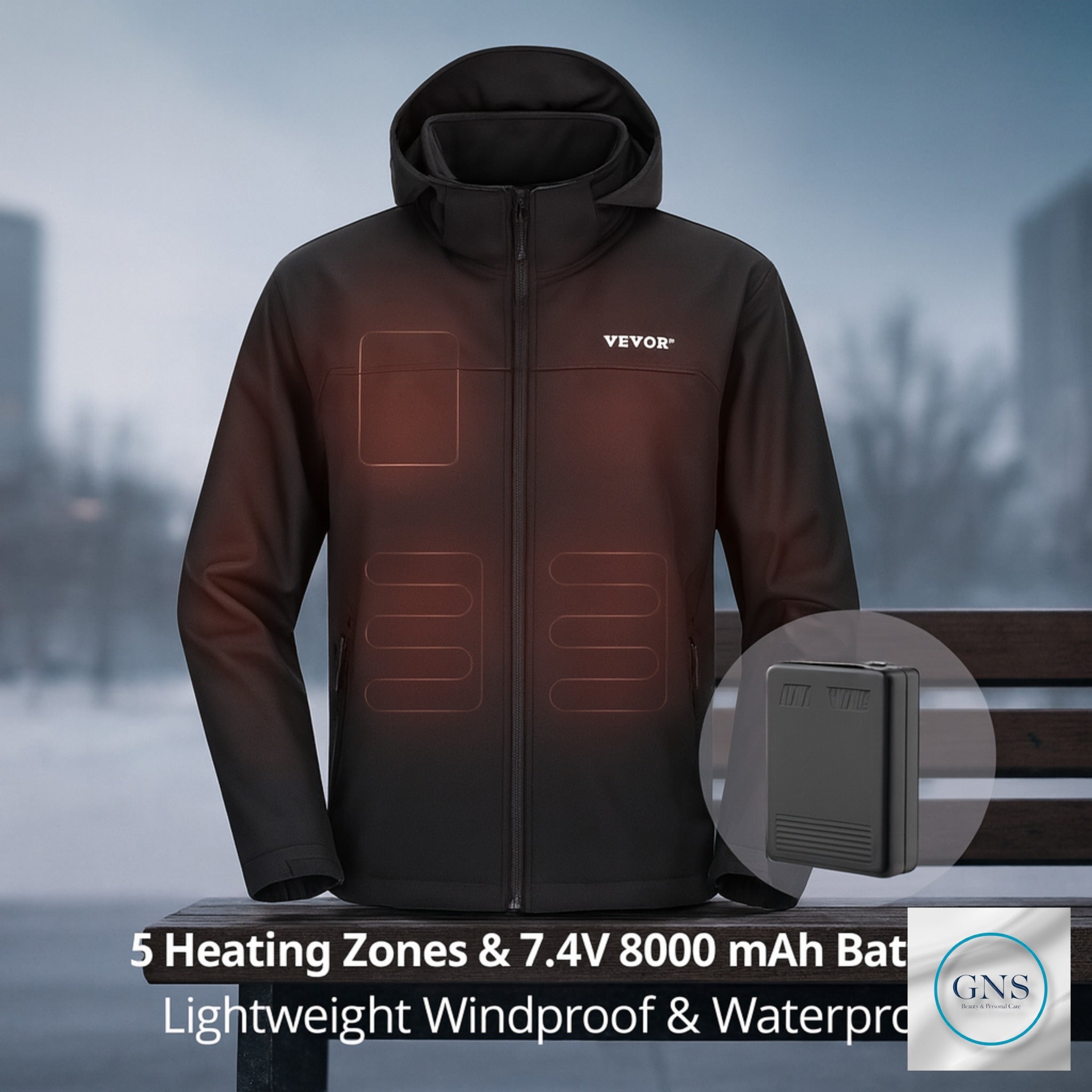 VEVOR Men's Heated Soft Shell Jacket - 5 - Zone Electric Coat with Battery (Size L) - GNS Beauty & Personal Care