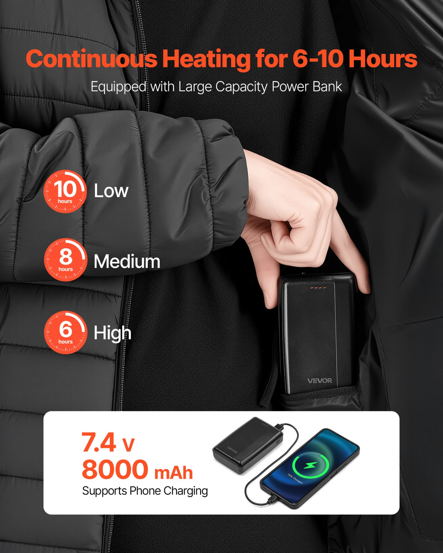 VEVOR Men's Heated Soft Shell Jacket - 6 - Zone Electric Coat with Battery (Size L) - GNS Beauty & Personal Care