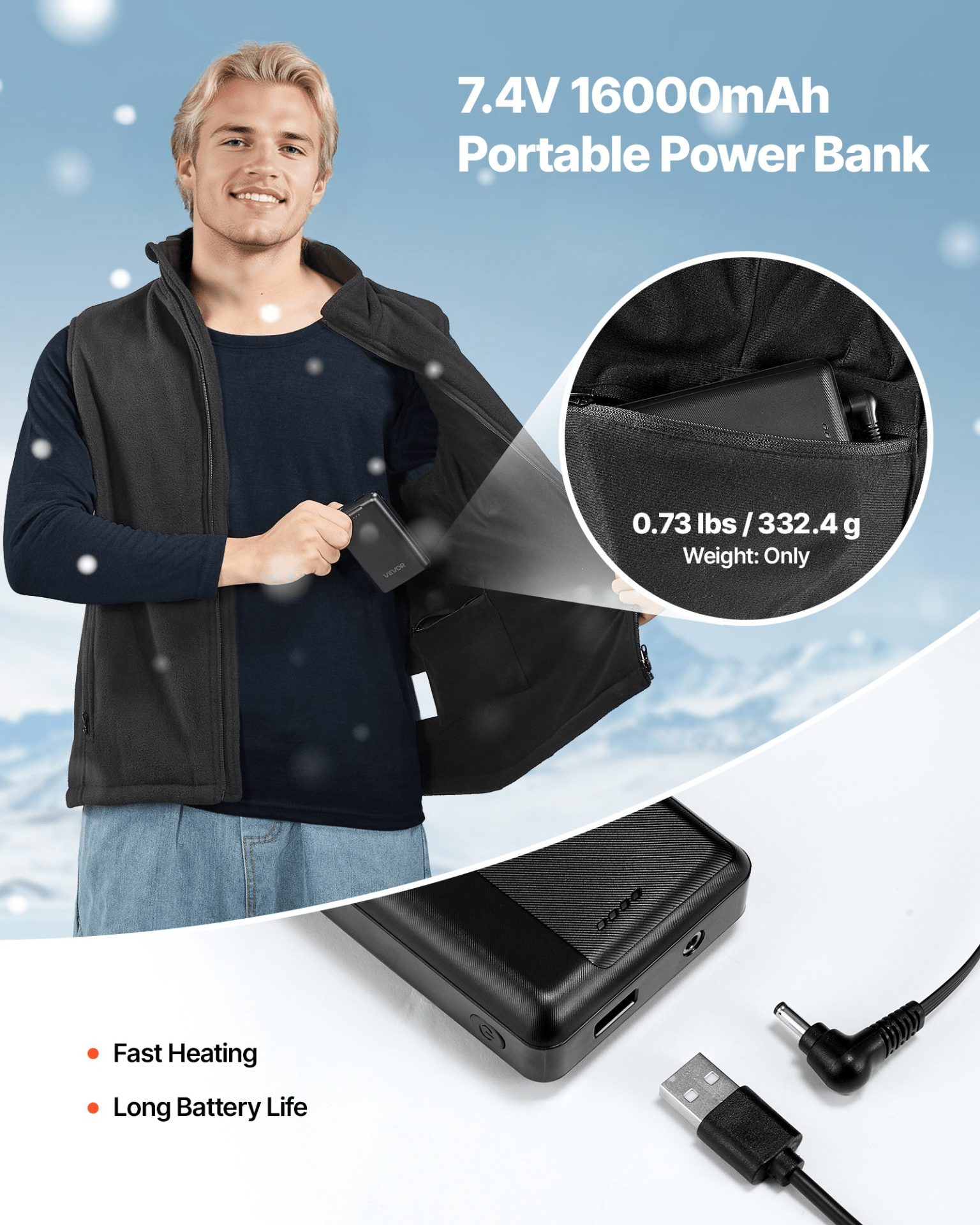 VEVOR Men's Heated Vest with 16000mAh Battery - 6 - Zone Electric Thermal Gilet (Size M) - GNS Beauty & Personal Care