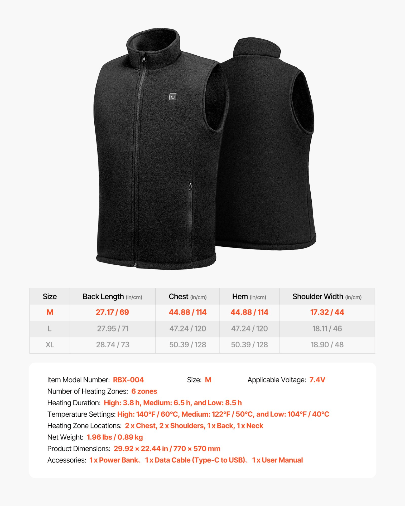 VEVOR Men's Heated Vest with 16000mAh Battery - 6 - Zone Electric Thermal Gilet (Size M) - GNS Beauty & Personal Care