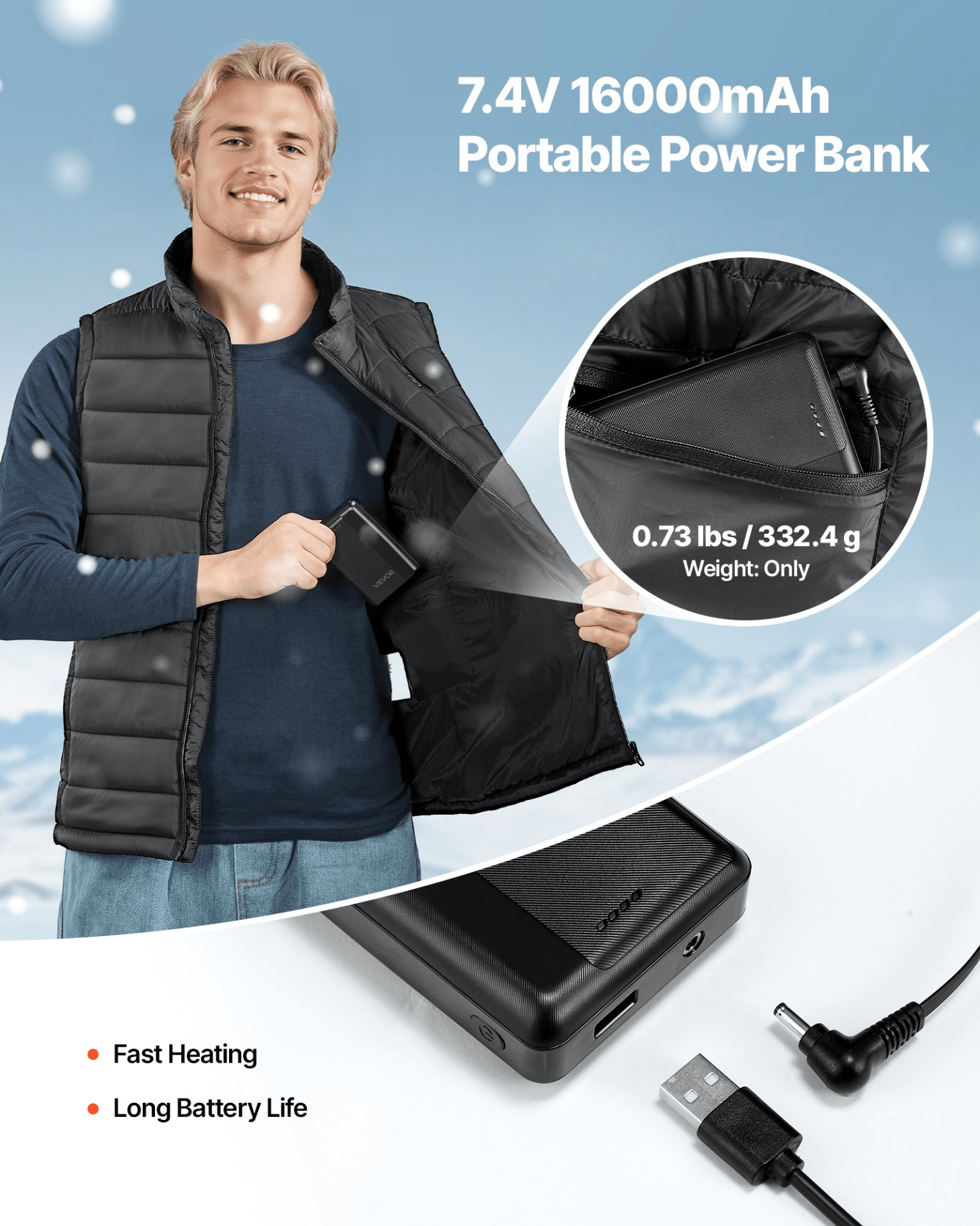 VEVOR Men's Heated Vest with 16000mAh Battery - 8 - Zone Electric Thermal Gilet (Size L) - GNS Beauty & Personal Care
