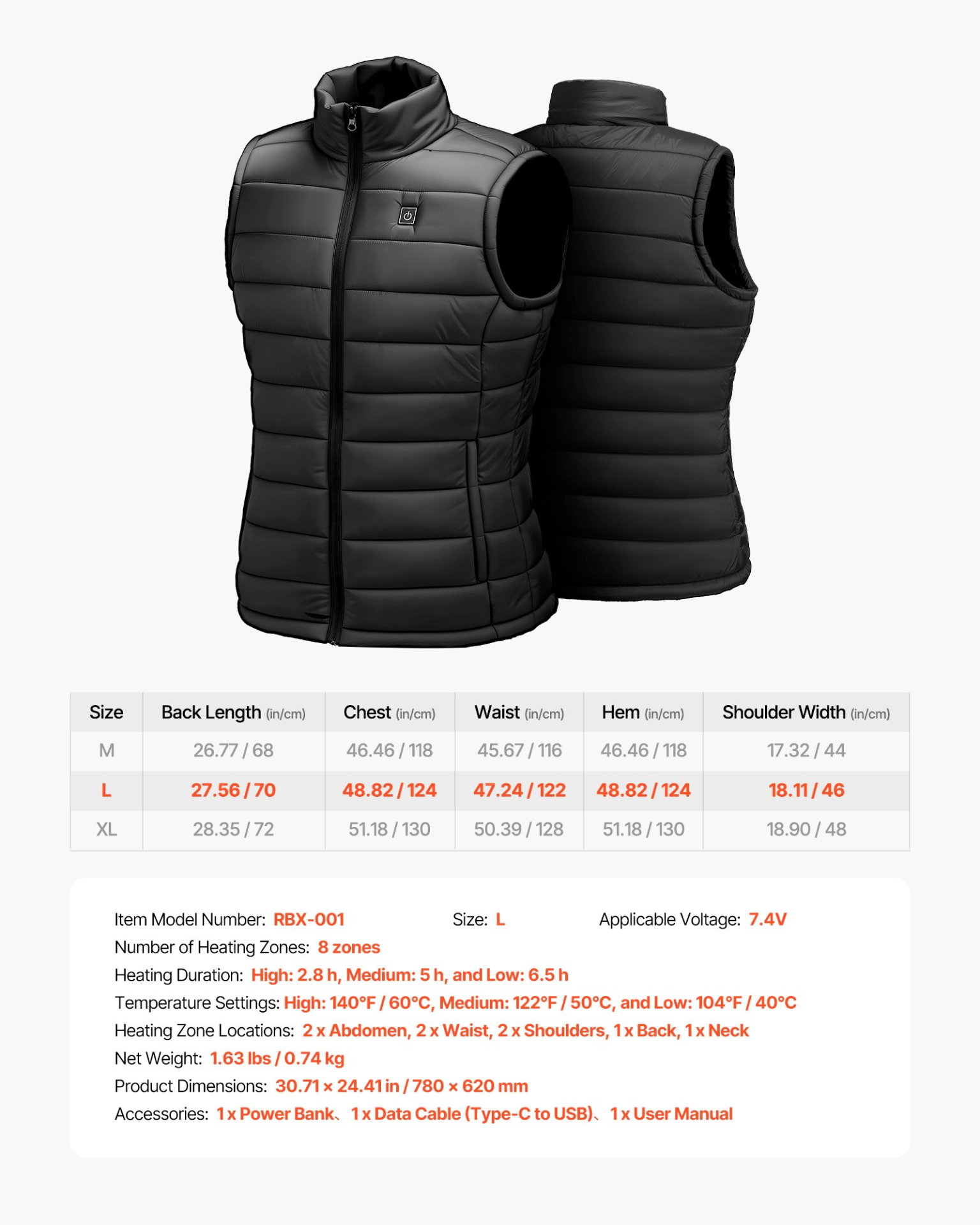 VEVOR Men's Heated Vest with 16000mAh Battery - 8 - Zone Electric Thermal Gilet (Size L) - GNS Beauty & Personal Care