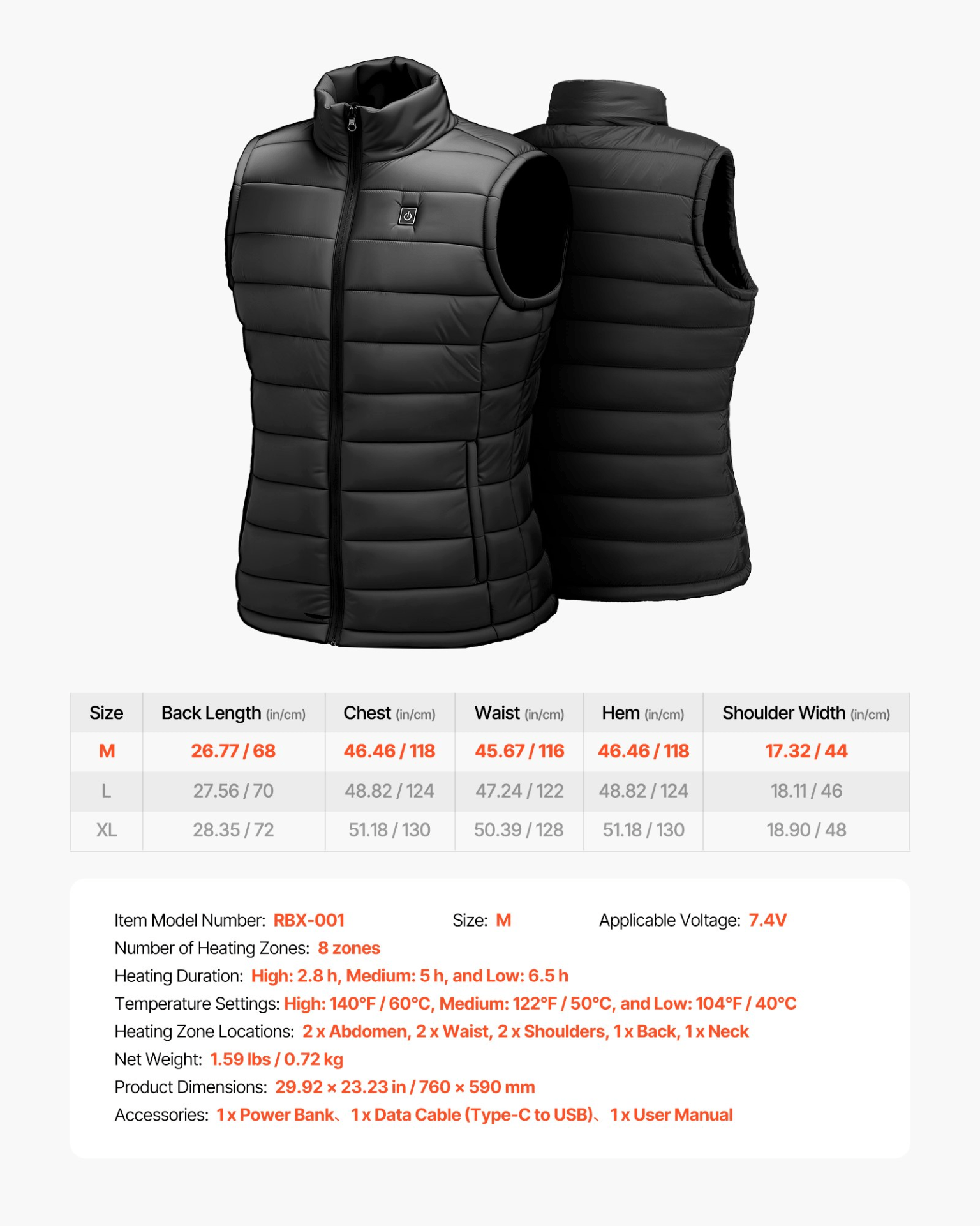 VEVOR Men's Heated Vest with 16000mAh Battery - 8 - Zone Electric Thermal Gilet (Size M) - GNS Beauty & Personal Care