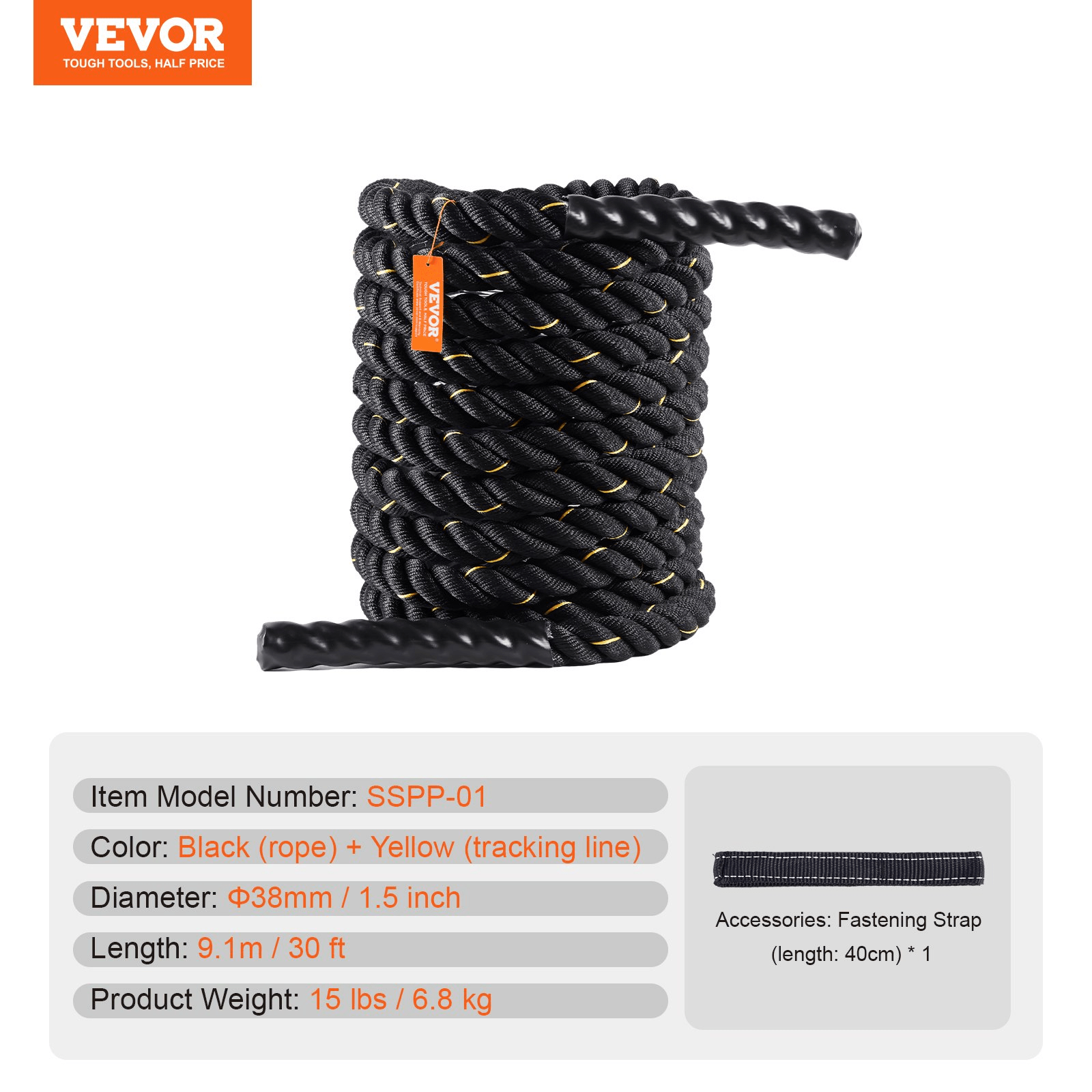 VEVOR Premium Battle Rope - 1.5" x 30ft for Home Gym & Strength Training - GNS Beauty & Personal Care