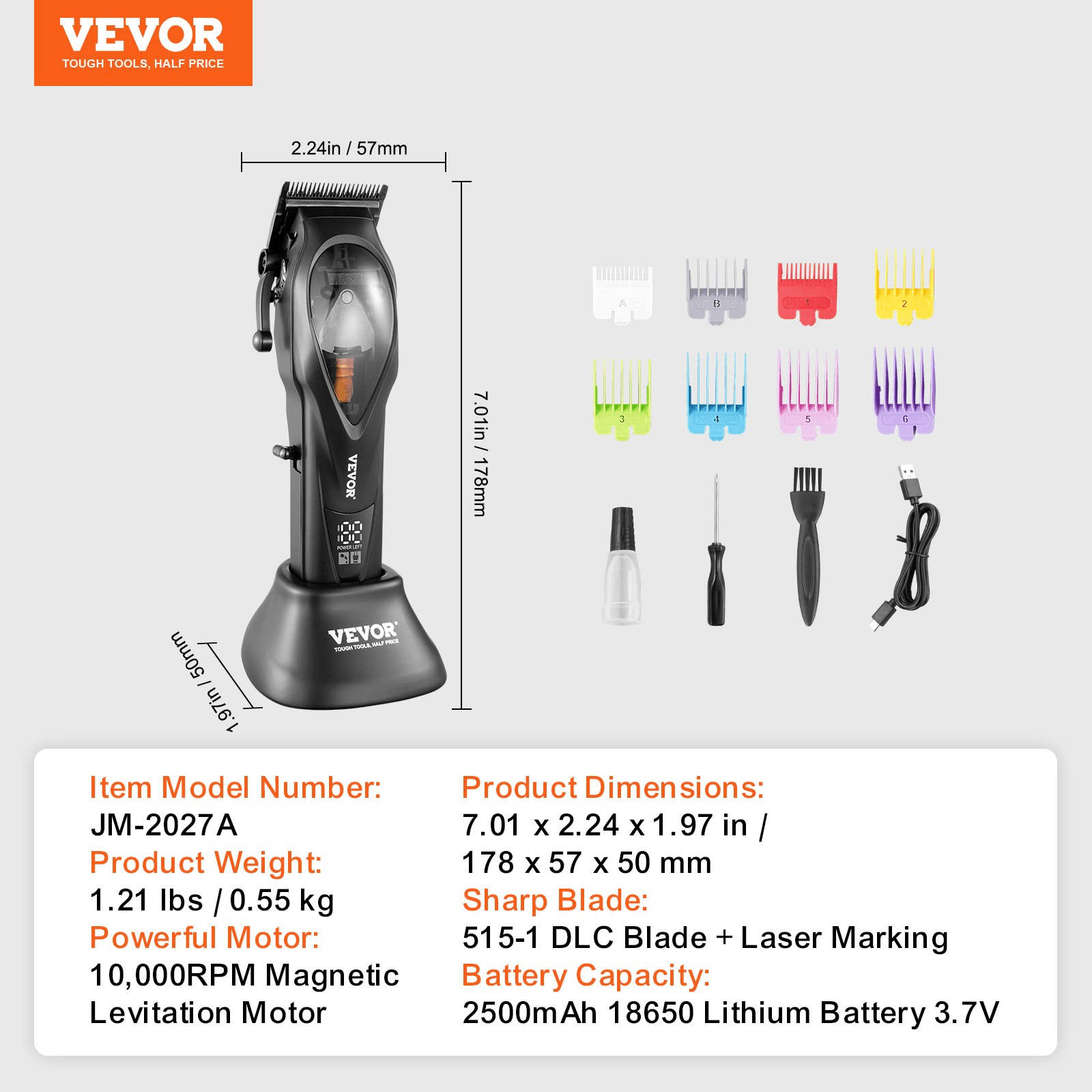 VEVOR Professional Hair Clipper – High - Speed 10,000 RPM Barber Clipper with DLC Fade Blade - GNS Beauty & Personal Care